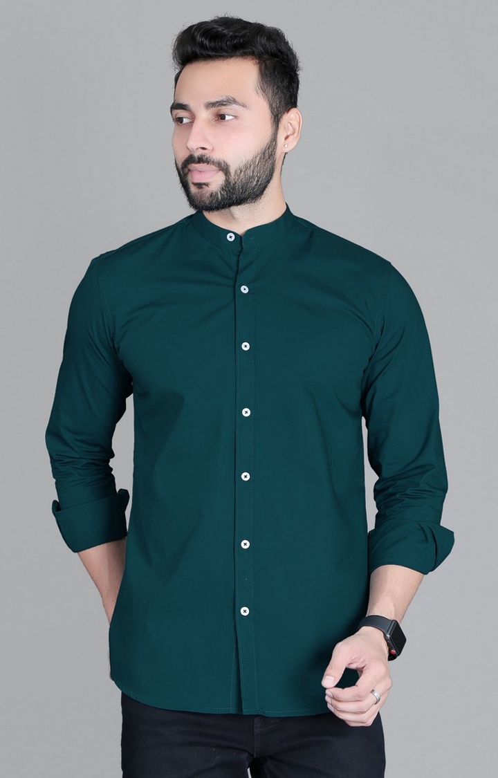 5th Anfold | Men's Green Cotton Solid Casual Shirt 0