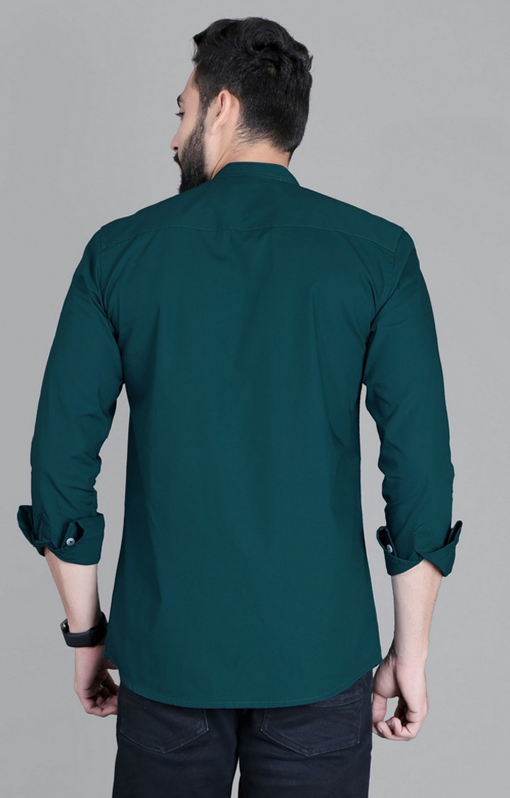 5th Anfold | Men's Green Cotton Solid Casual Shirt 4