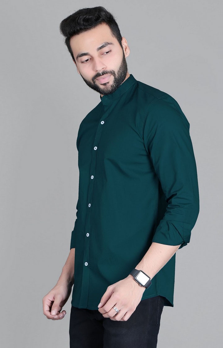 5th Anfold | Men's Green Cotton Solid Casual Shirt 3