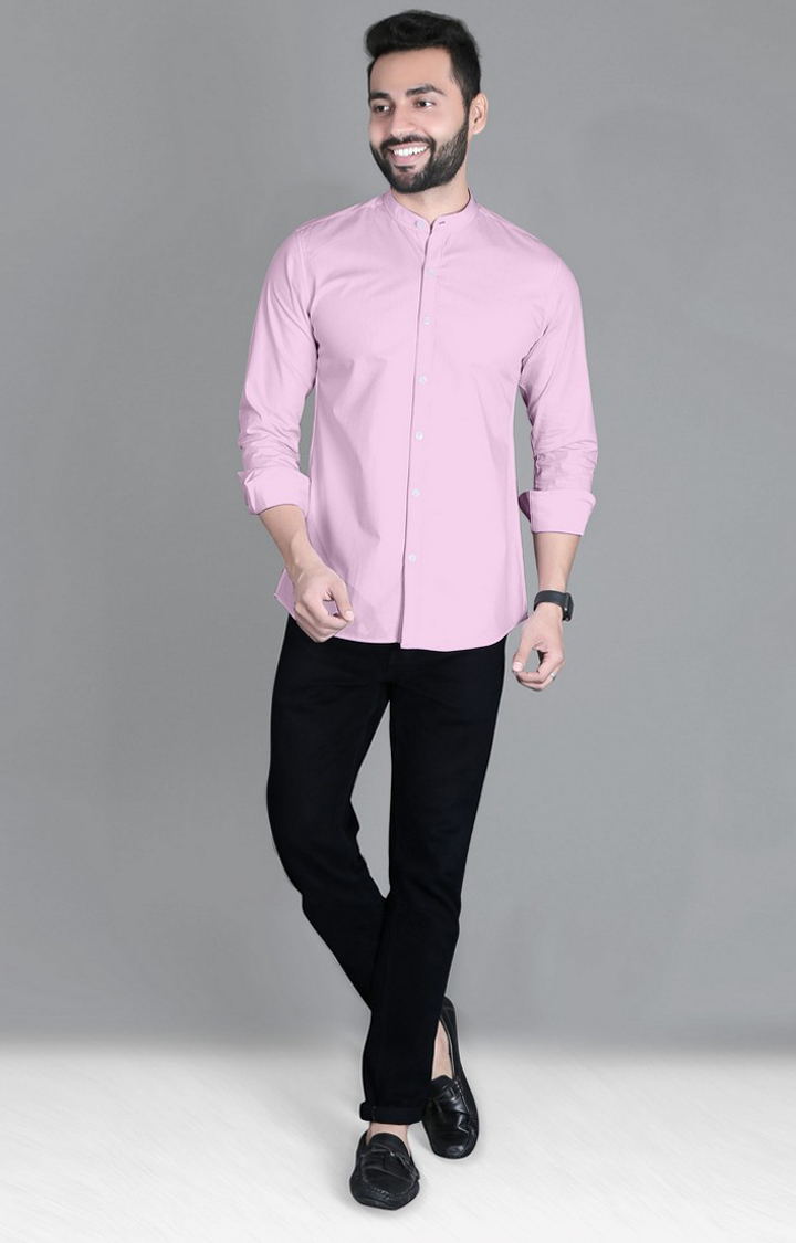 Men's Pink Cotton Solid Casual Shirt