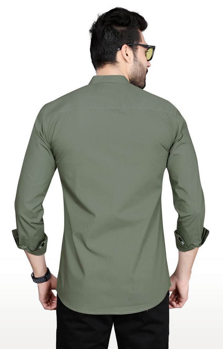 Men's Green Cotton Solid Casual Shirt