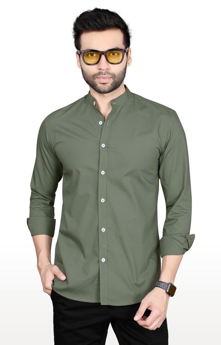 Men's Green Cotton Solid Casual Shirt