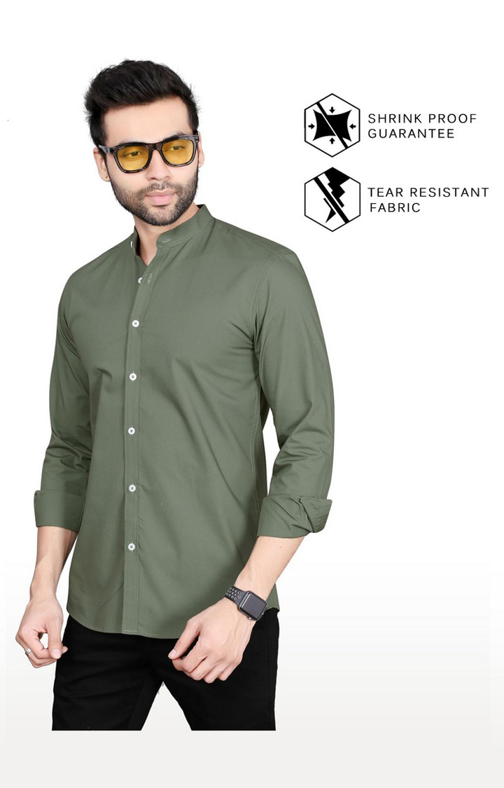 Men's Green Cotton Solid Casual Shirt