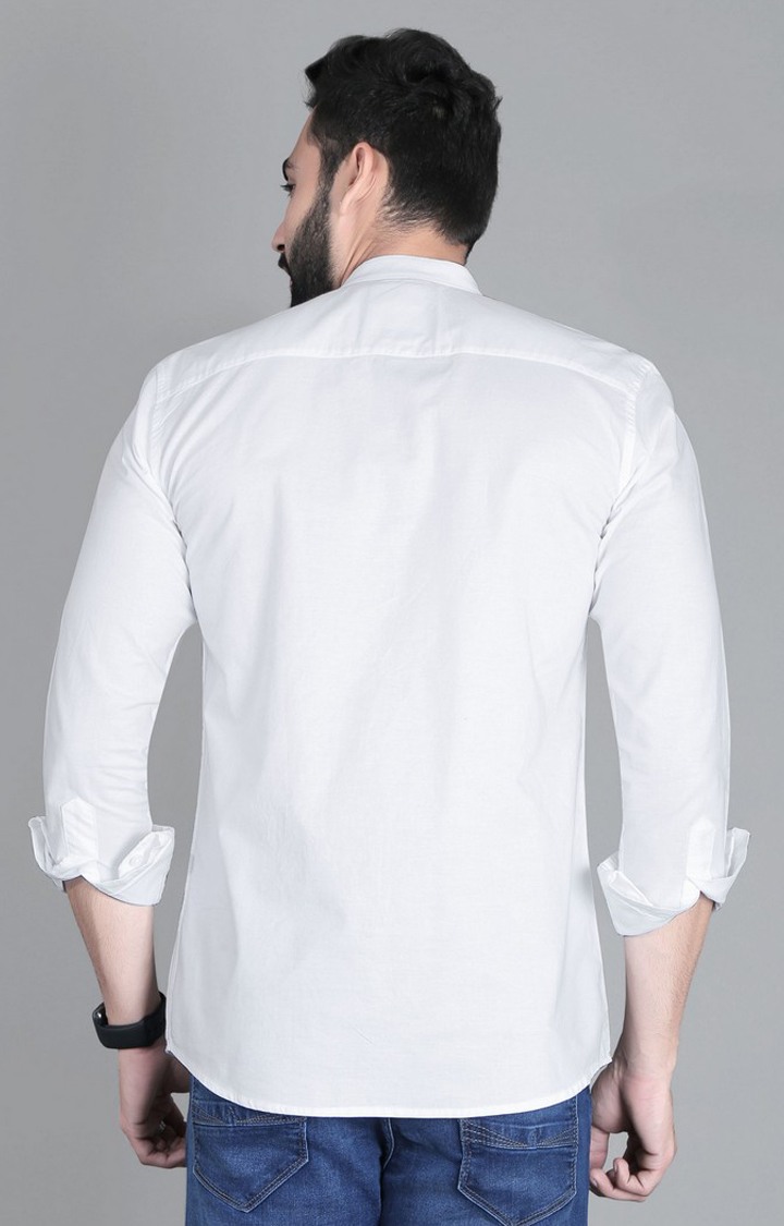 Men's White Cotton Solid Casual Shirt