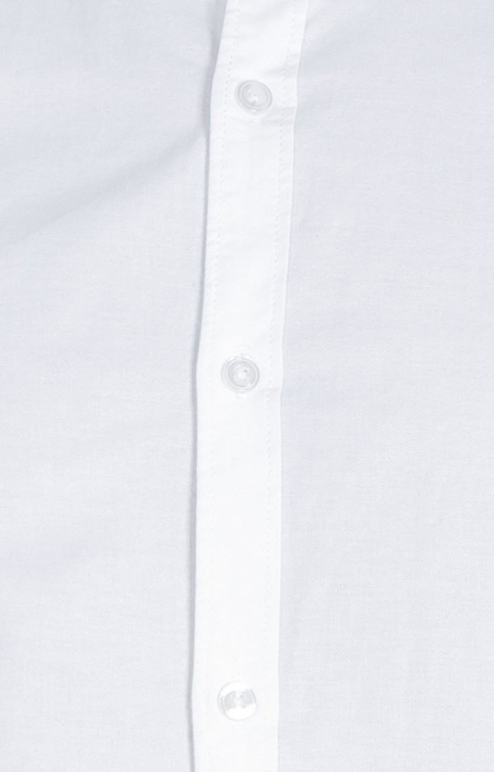 Men's White Cotton Solid Casual Shirt