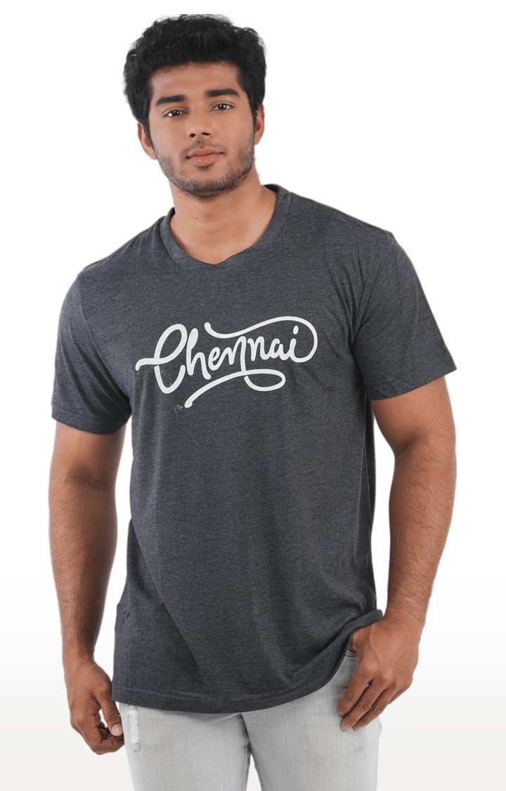 Unisex Chennai Thick Script Tri-Blend T-Shirt in Charcoal