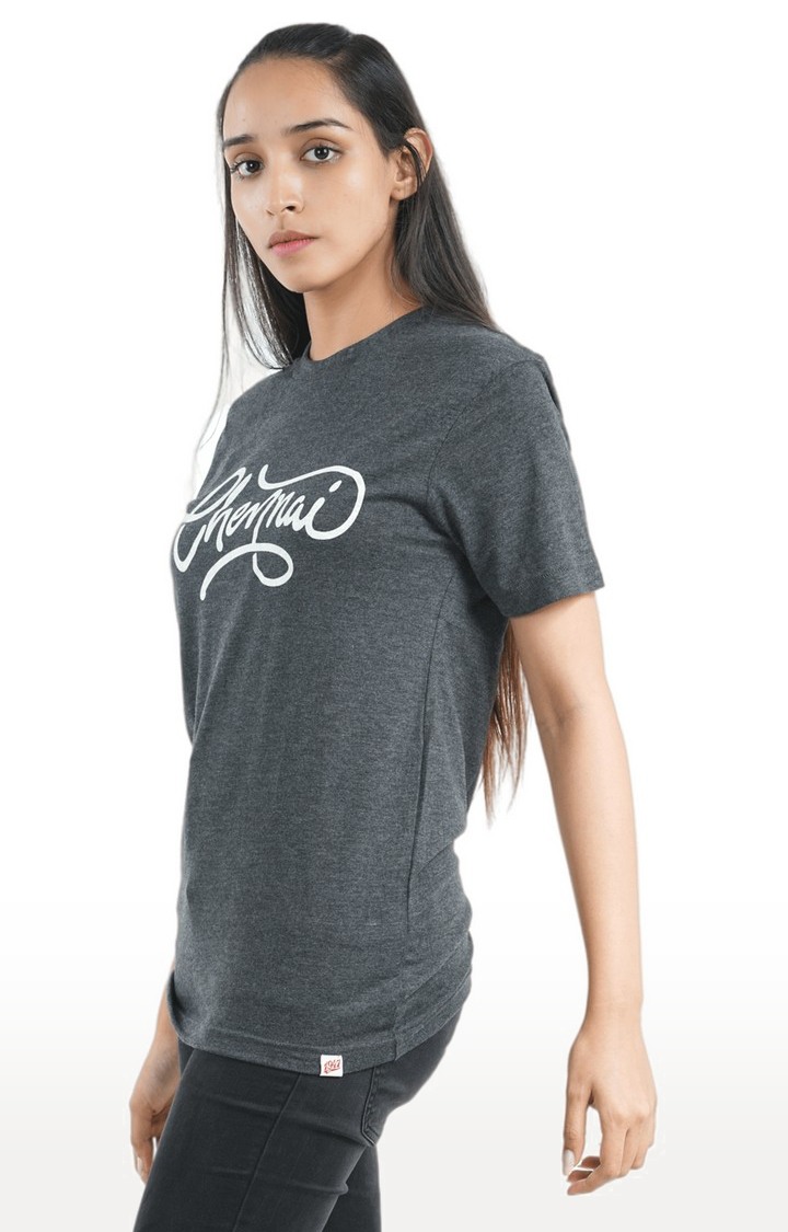 Unisex Chennai Thick Script Tri-Blend T-Shirt in Charcoal