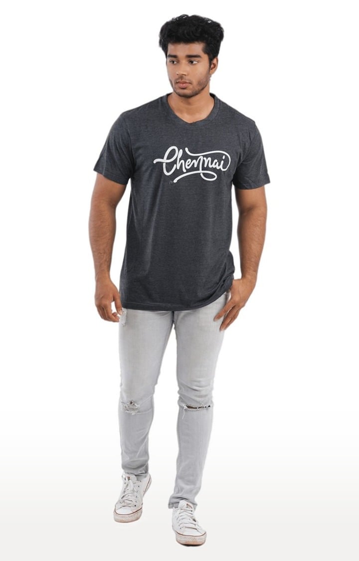 Unisex Chennai Thick Script Tri-Blend T-Shirt in Charcoal