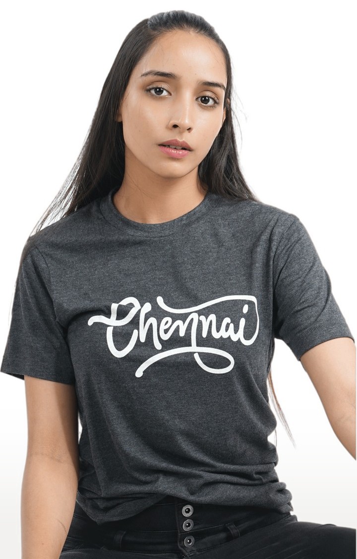 Unisex Chennai Thick Script Tri-Blend T-Shirt in Charcoal