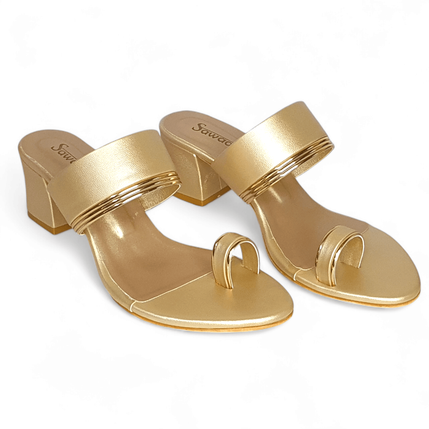 Women's Golden Toe Ring Block Heel Sandals