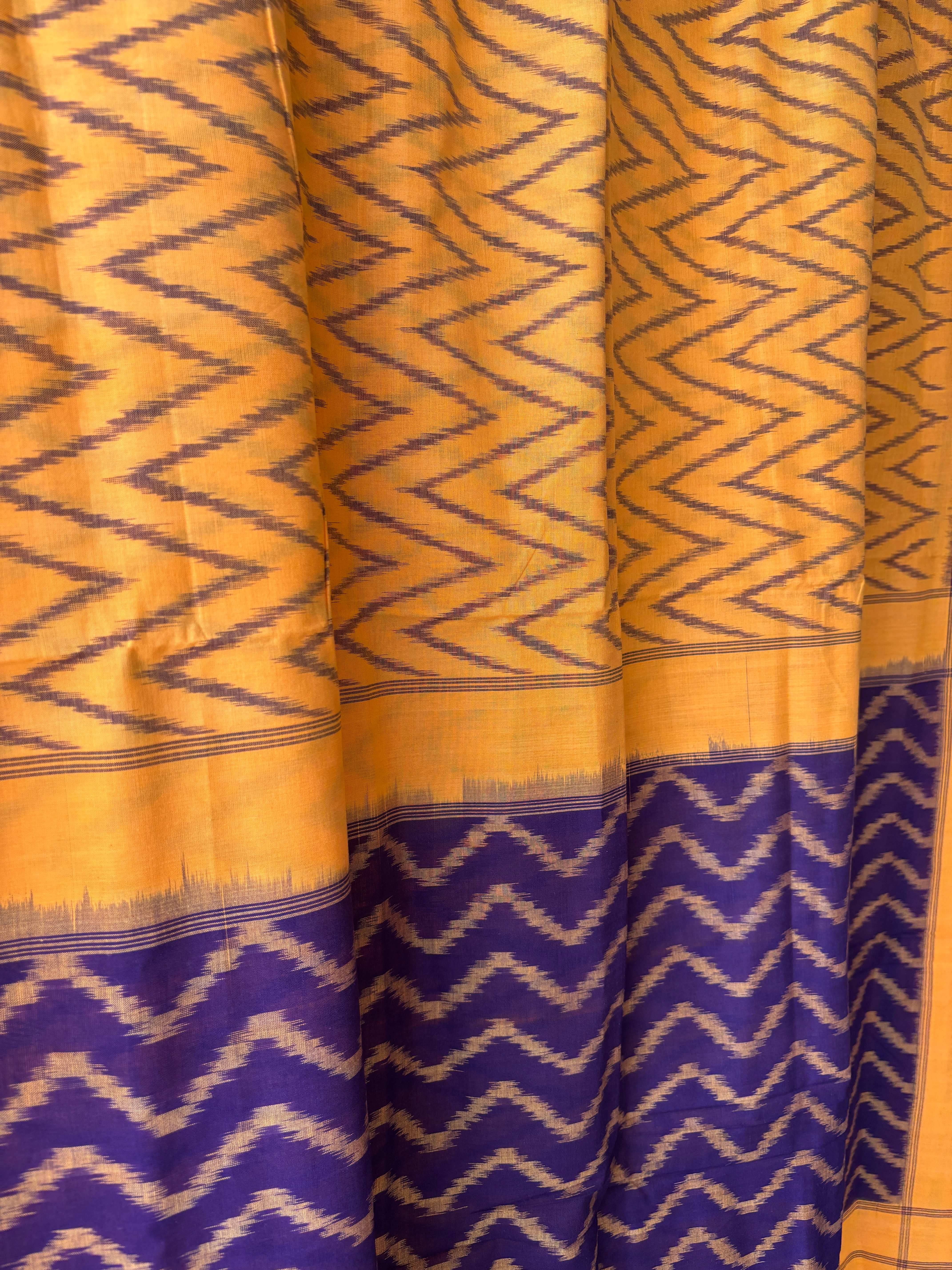 Lehariya Pattern Yellow Ikat Cotton Saree