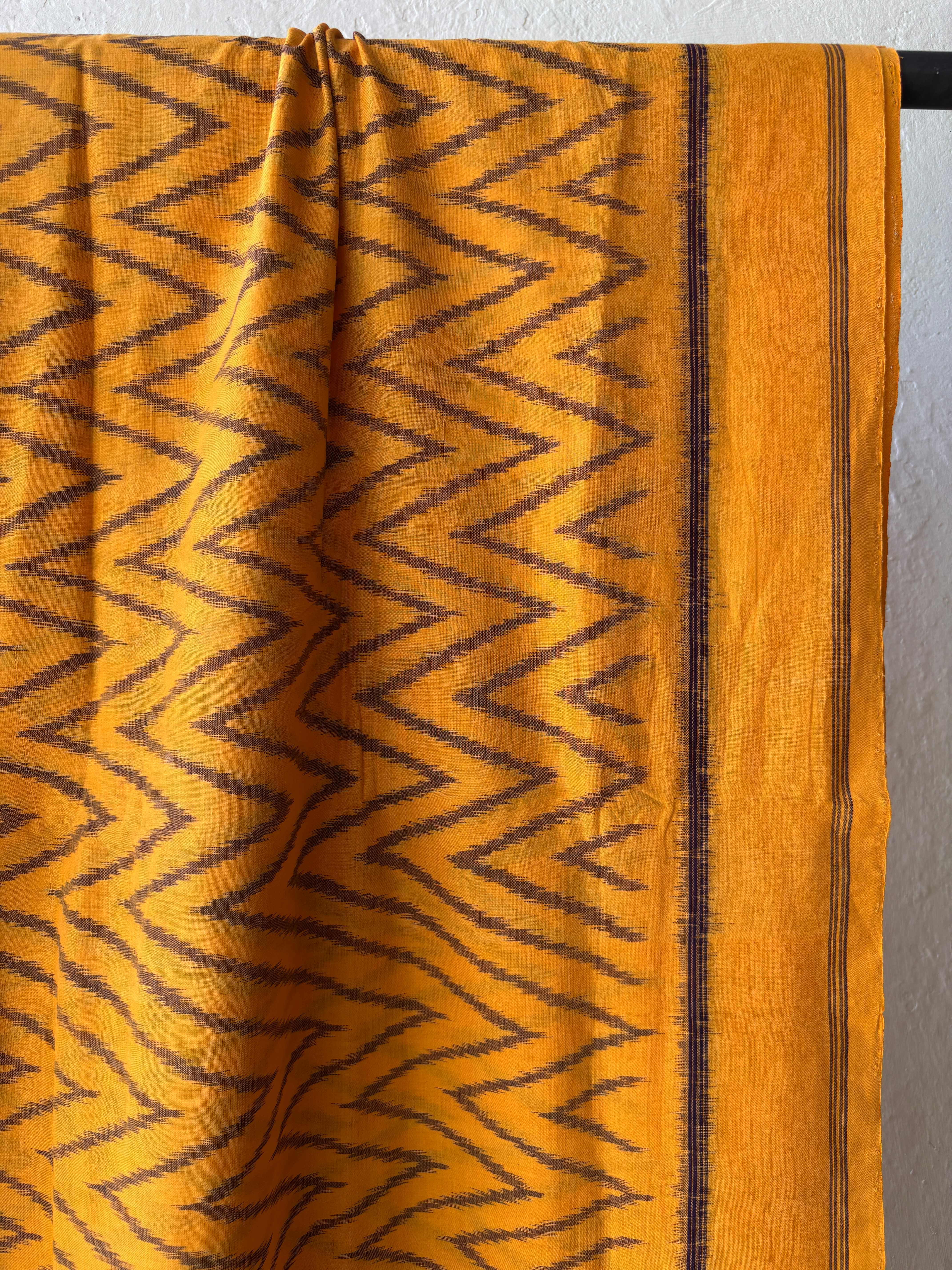 Lehariya Pattern Yellow Ikat Cotton Saree
