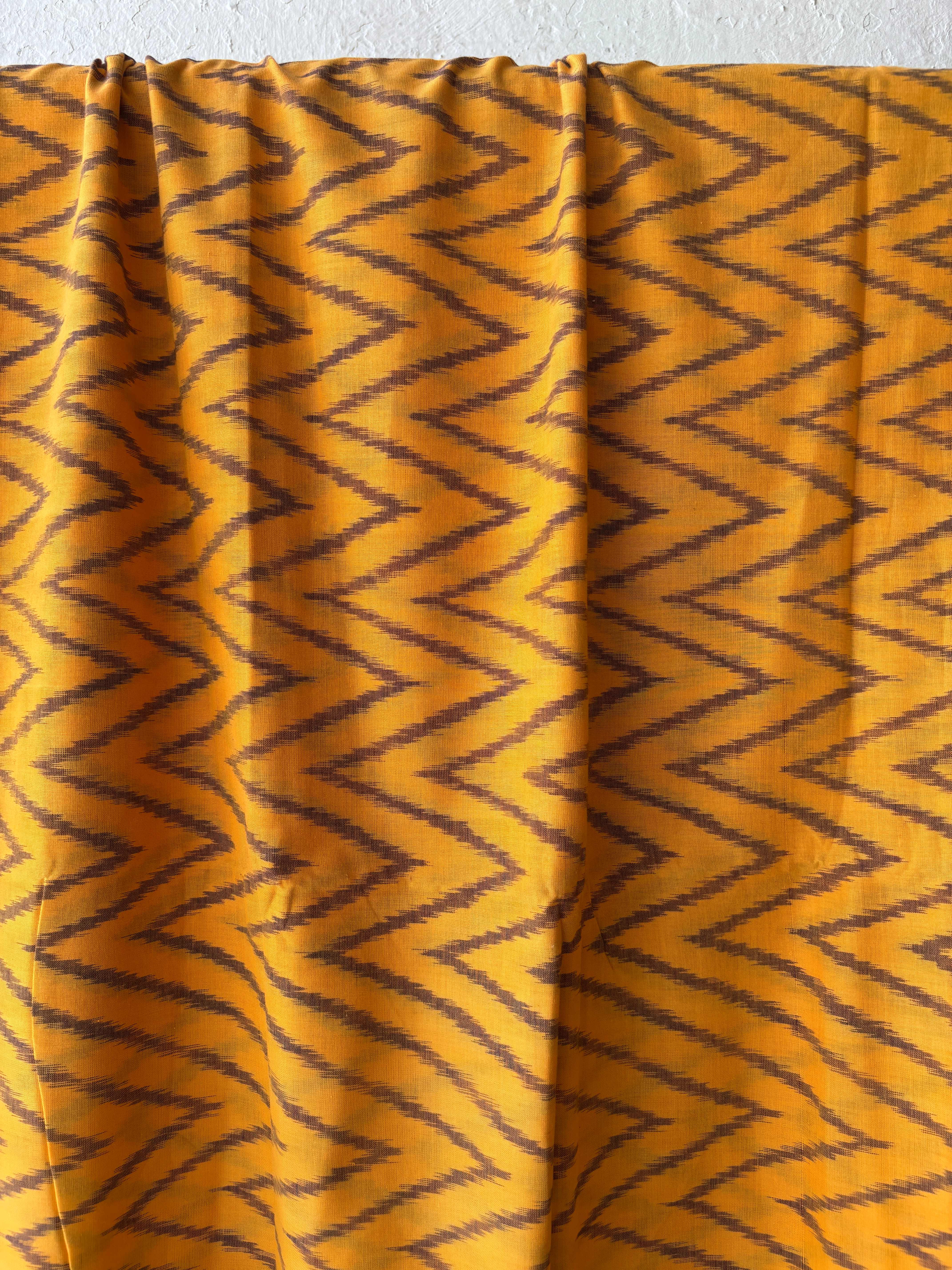 Lehariya Pattern Yellow Ikat Cotton Saree