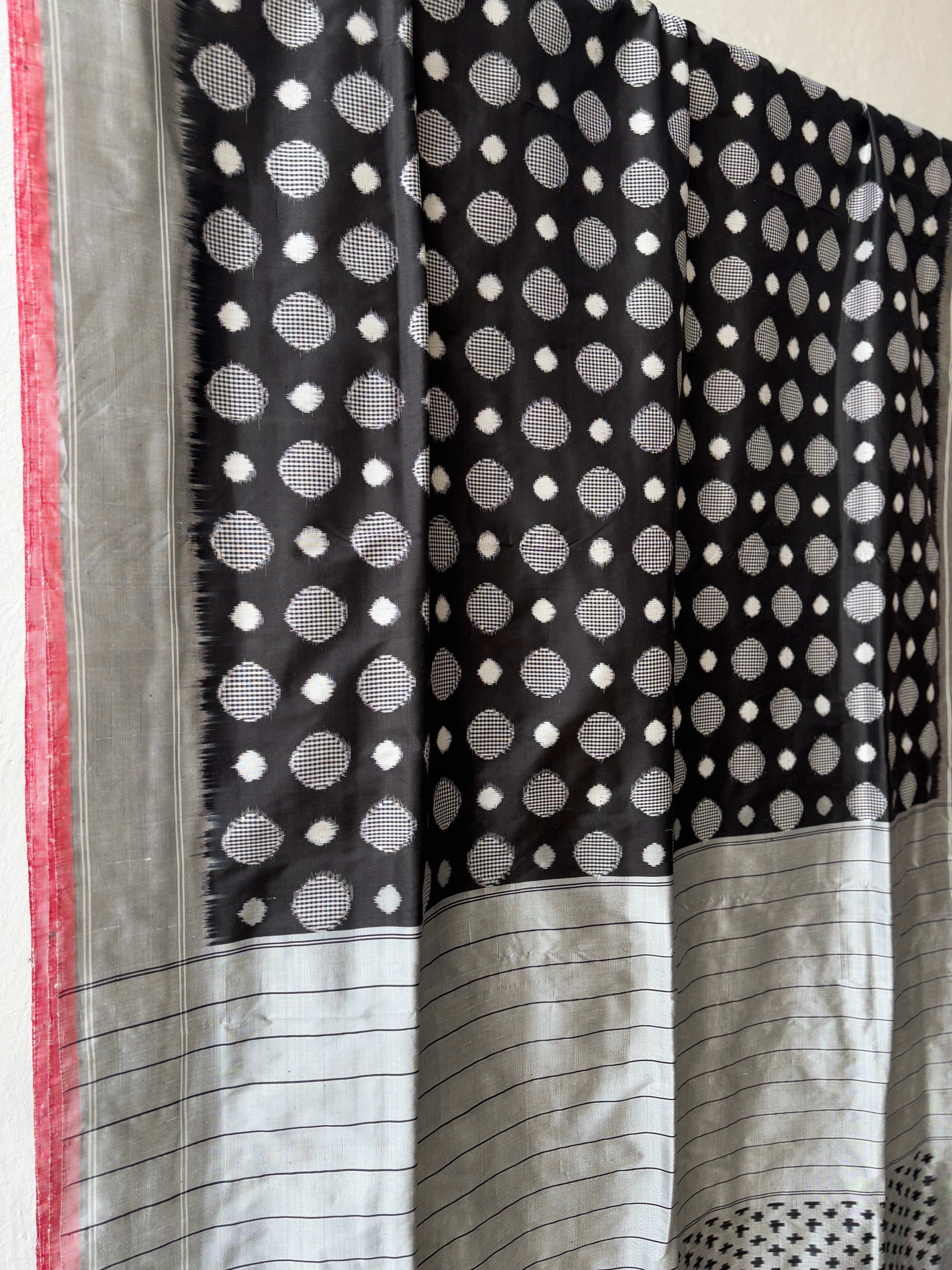 Polka Weave Double Ikat Silk Saree