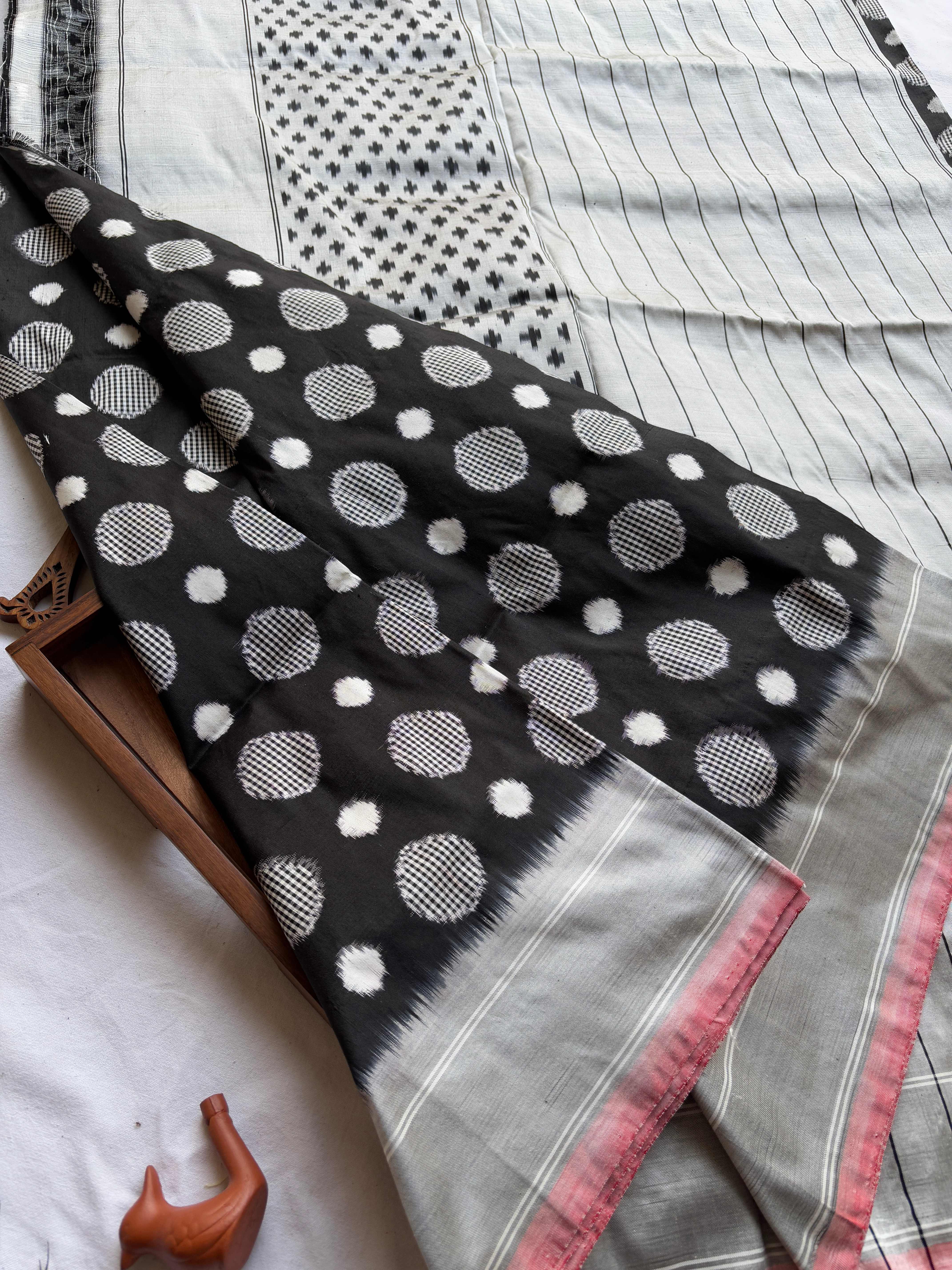 Polka Weave Double Ikat Silk Saree