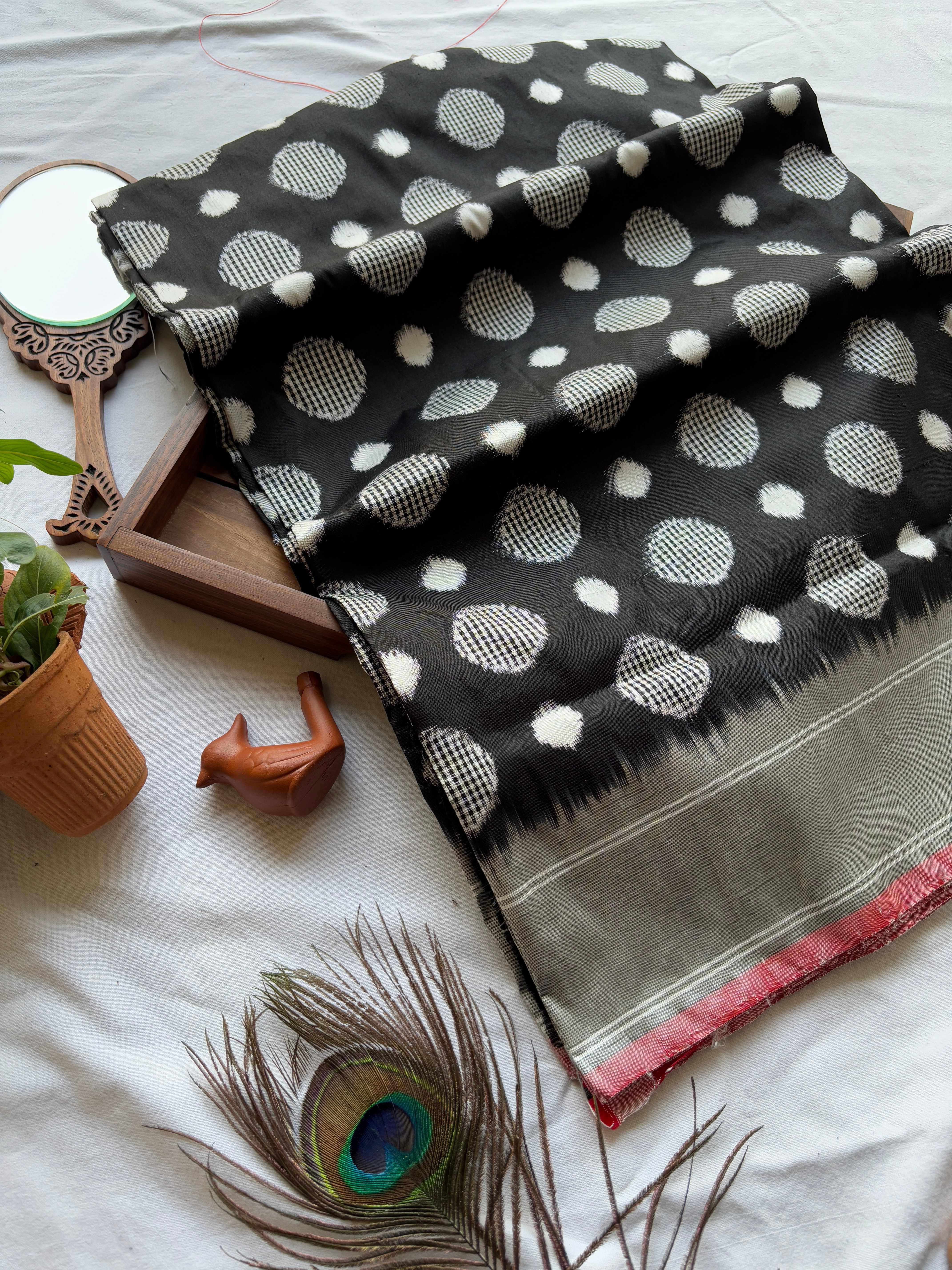 Polka Weave Double Ikat Silk Saree