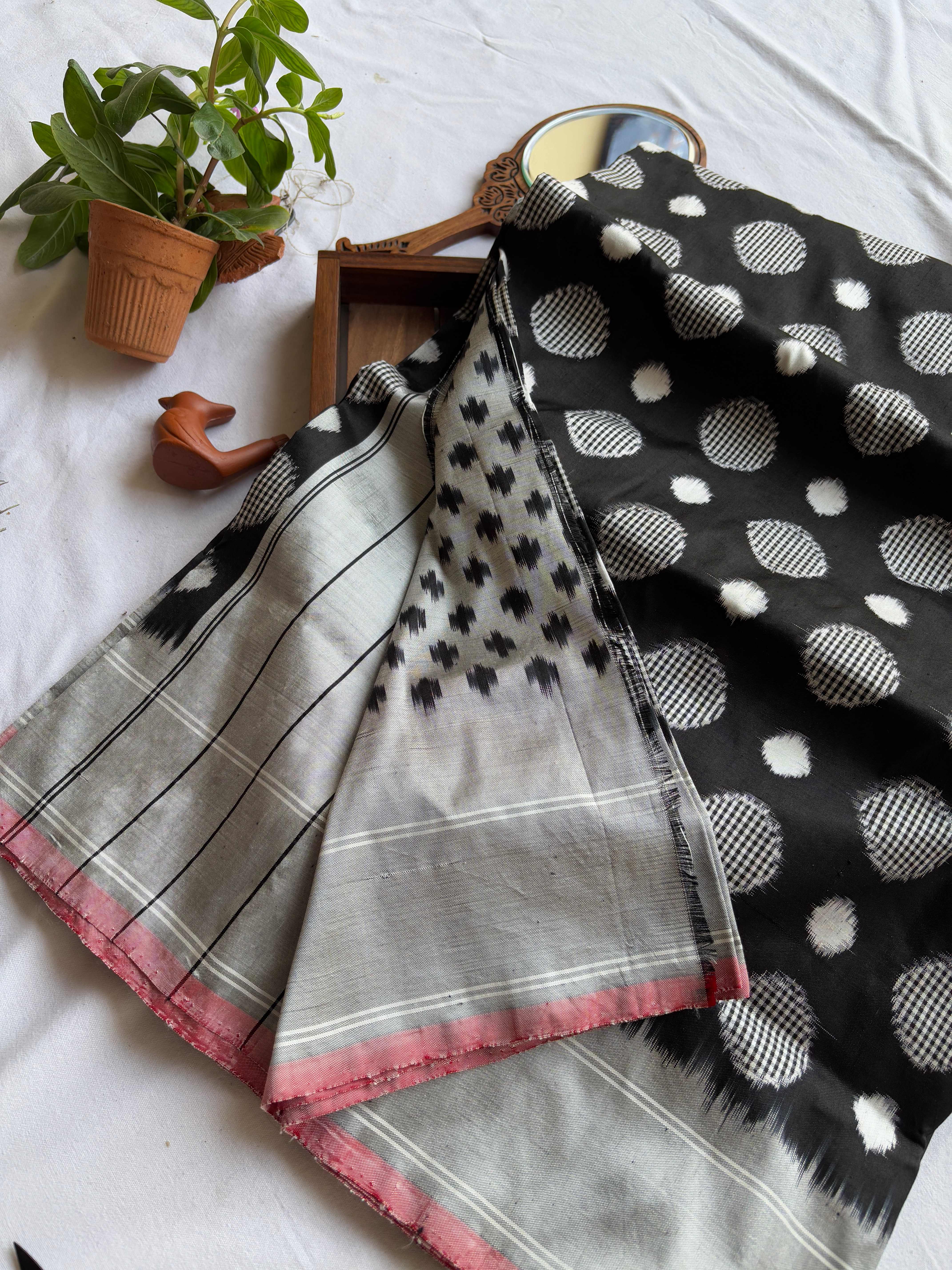 Polka Weave Double Ikat Silk Saree
