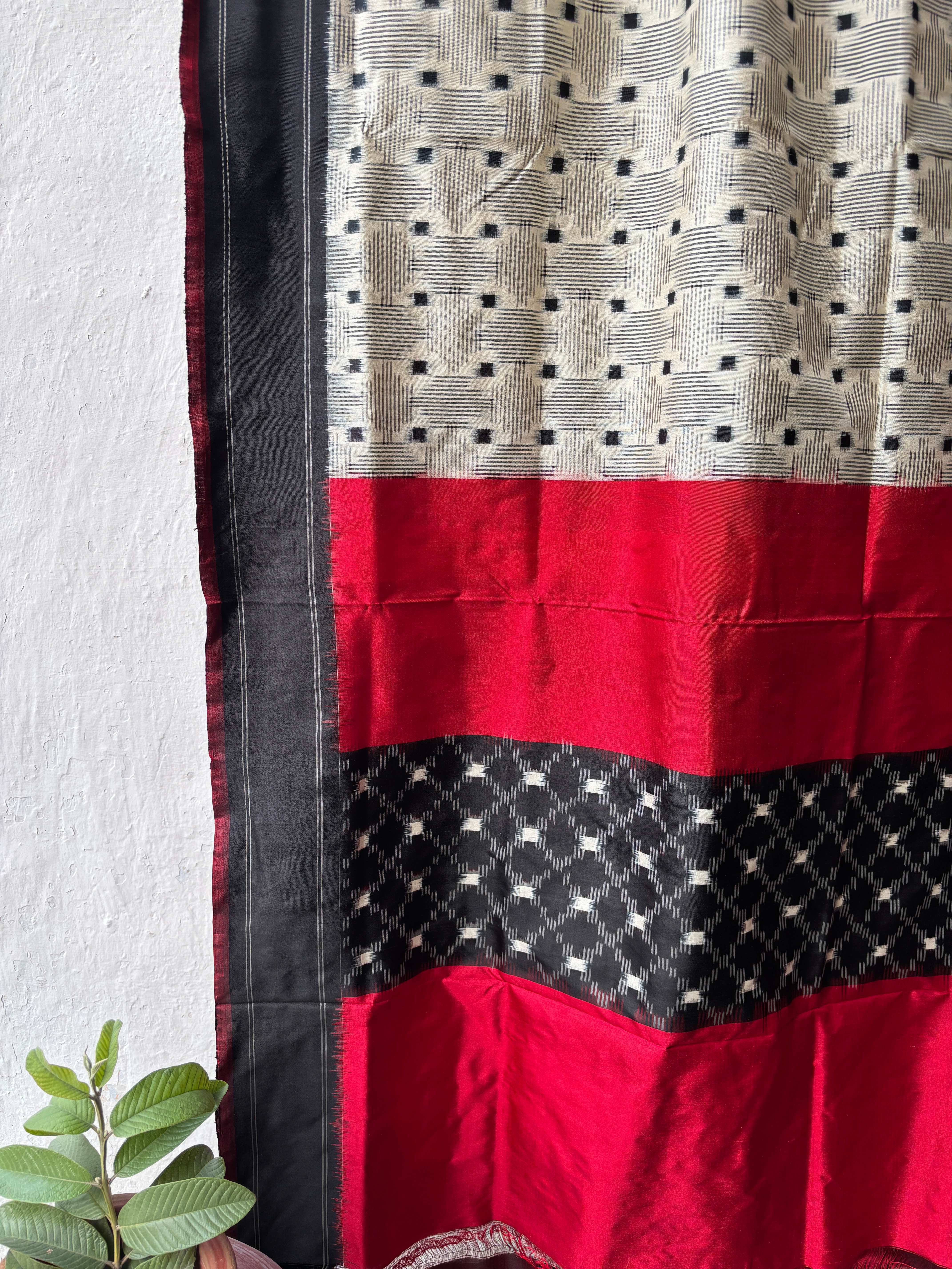 Cream Ikat Silk Saree