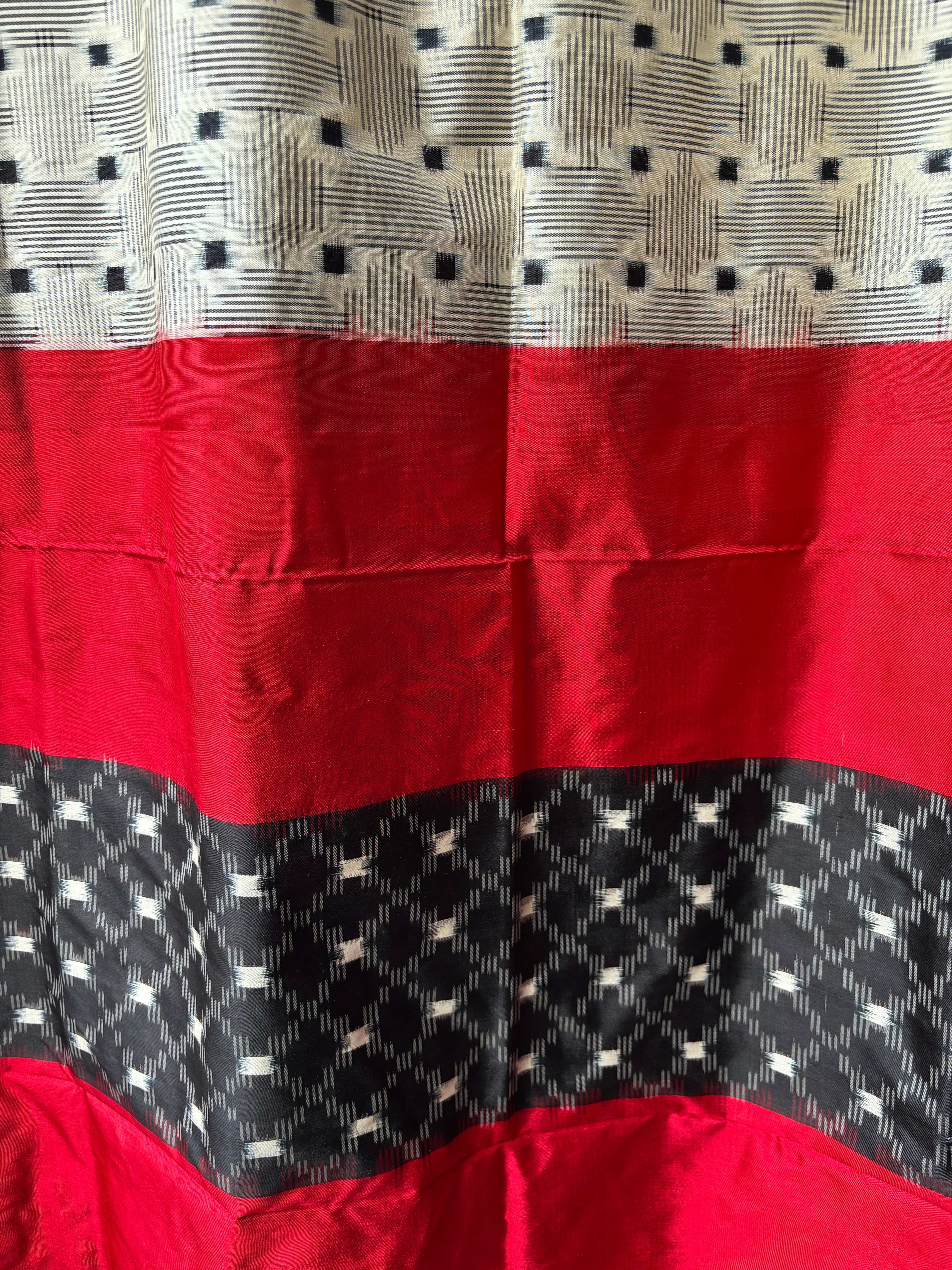 Cream Ikat Silk Saree