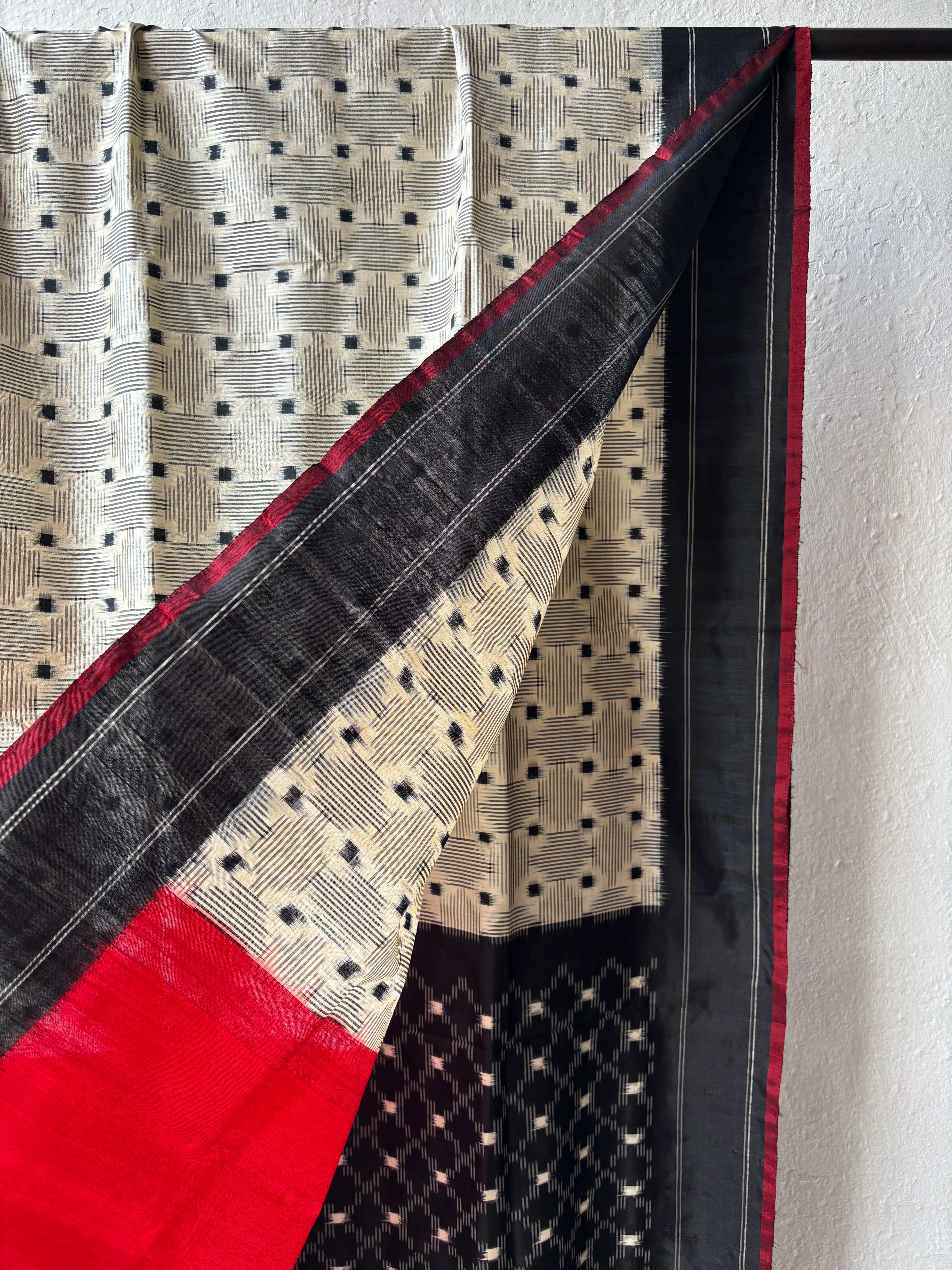 Cream Ikat Silk Saree