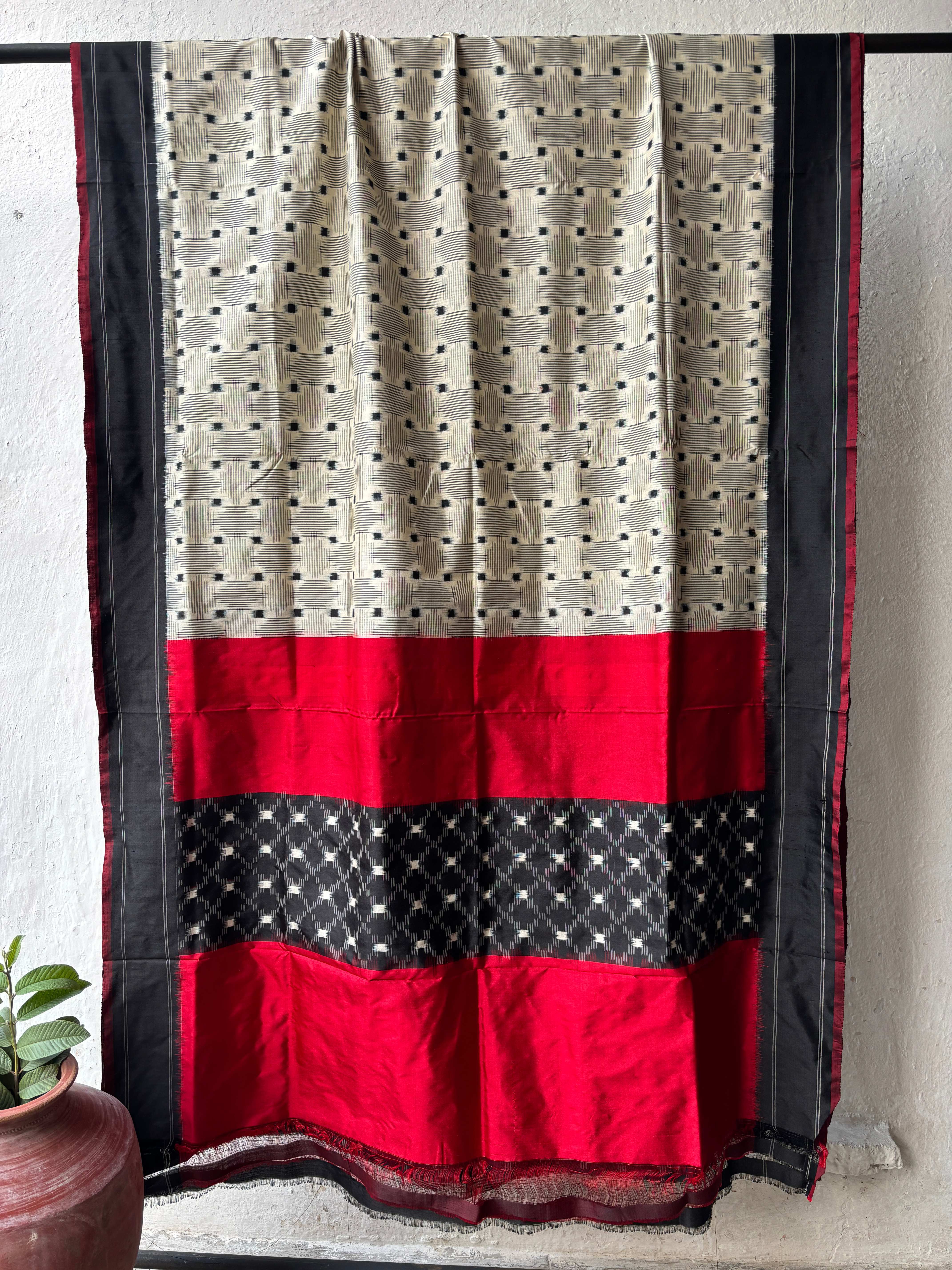 Cream Ikat Silk Saree