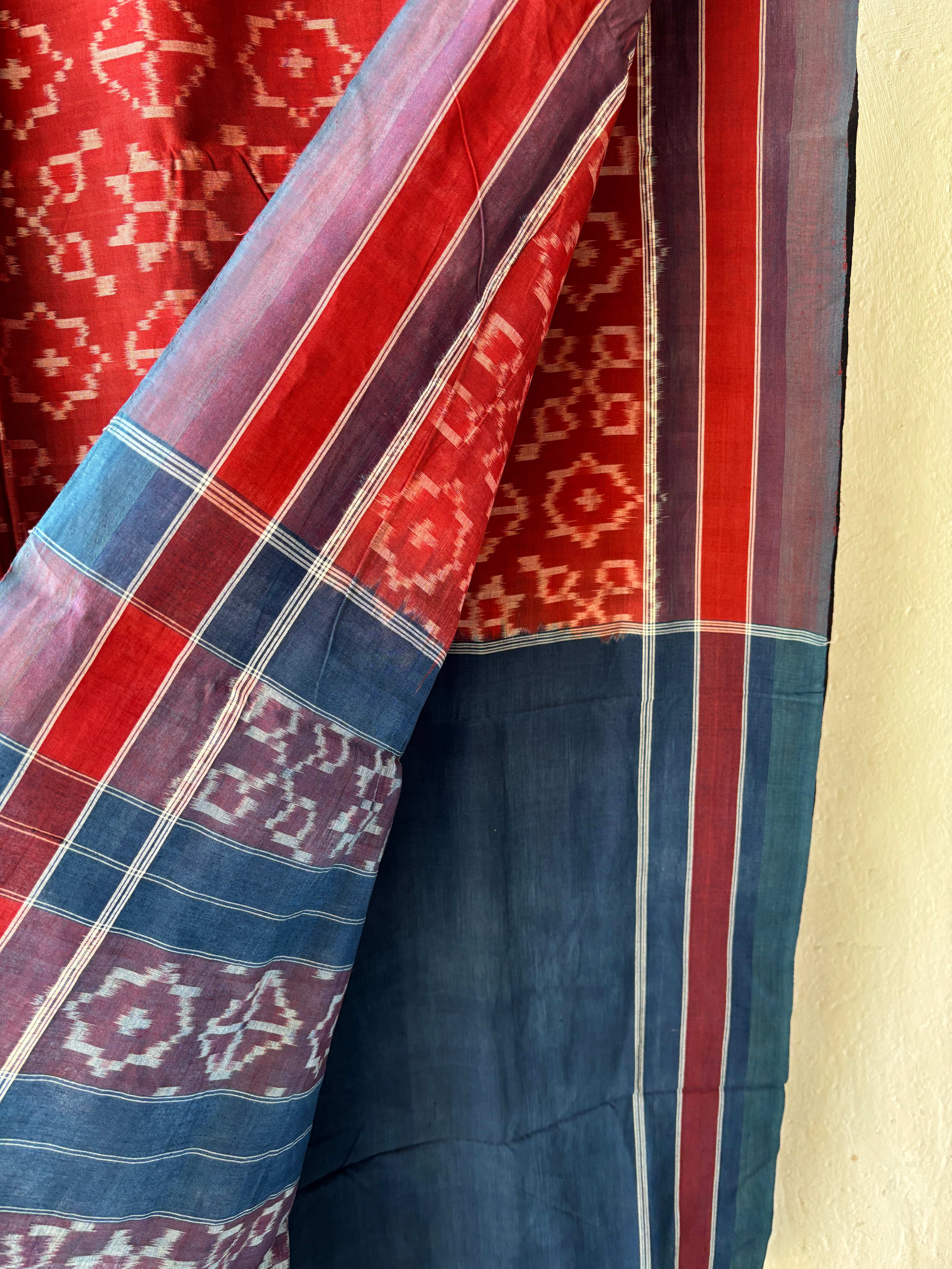 Natural Dyes Cotton Teliya Rumal Single ikat Saree