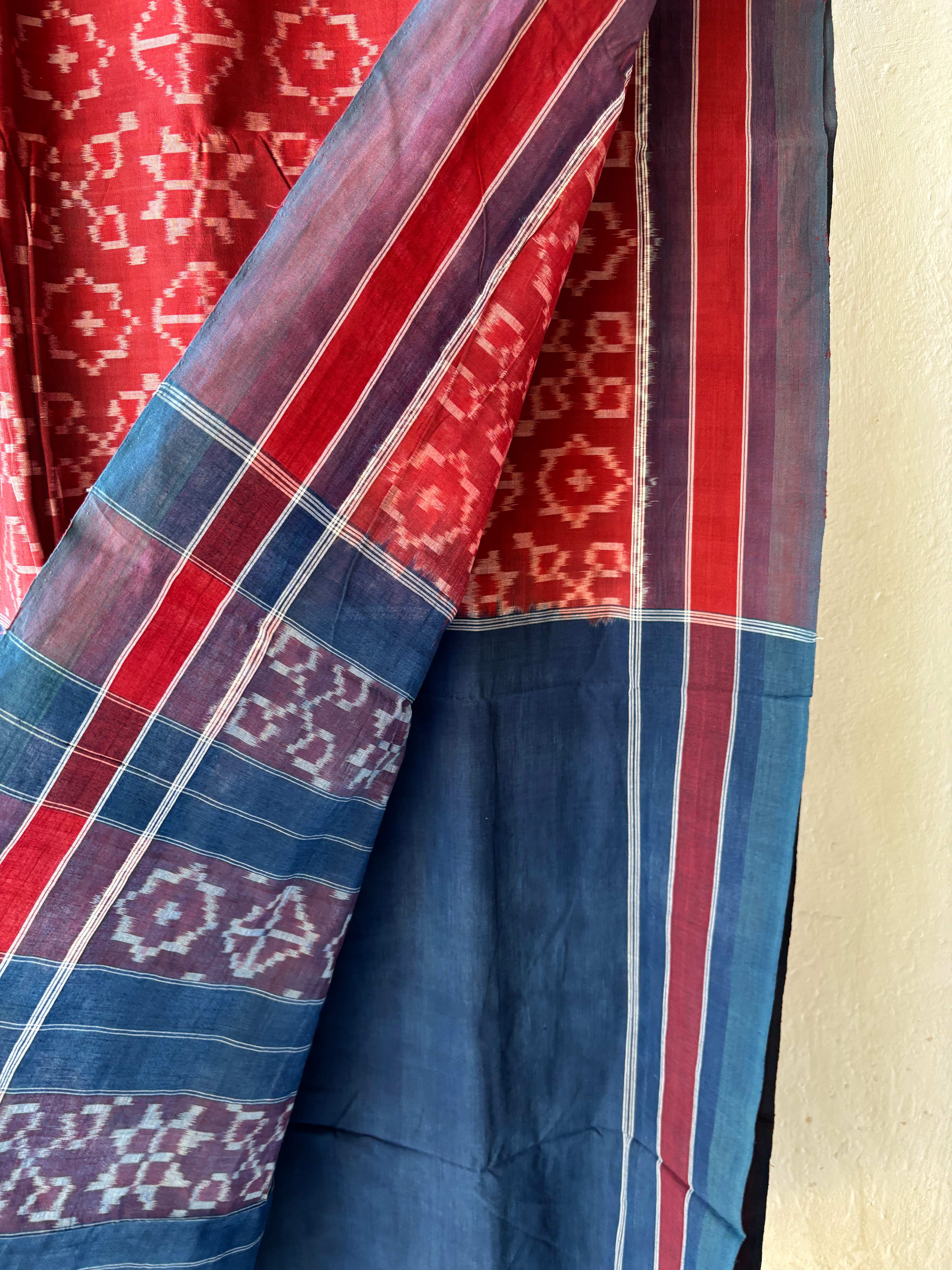 Natural Dyes Cotton Teliya Rumal Single ikat Saree