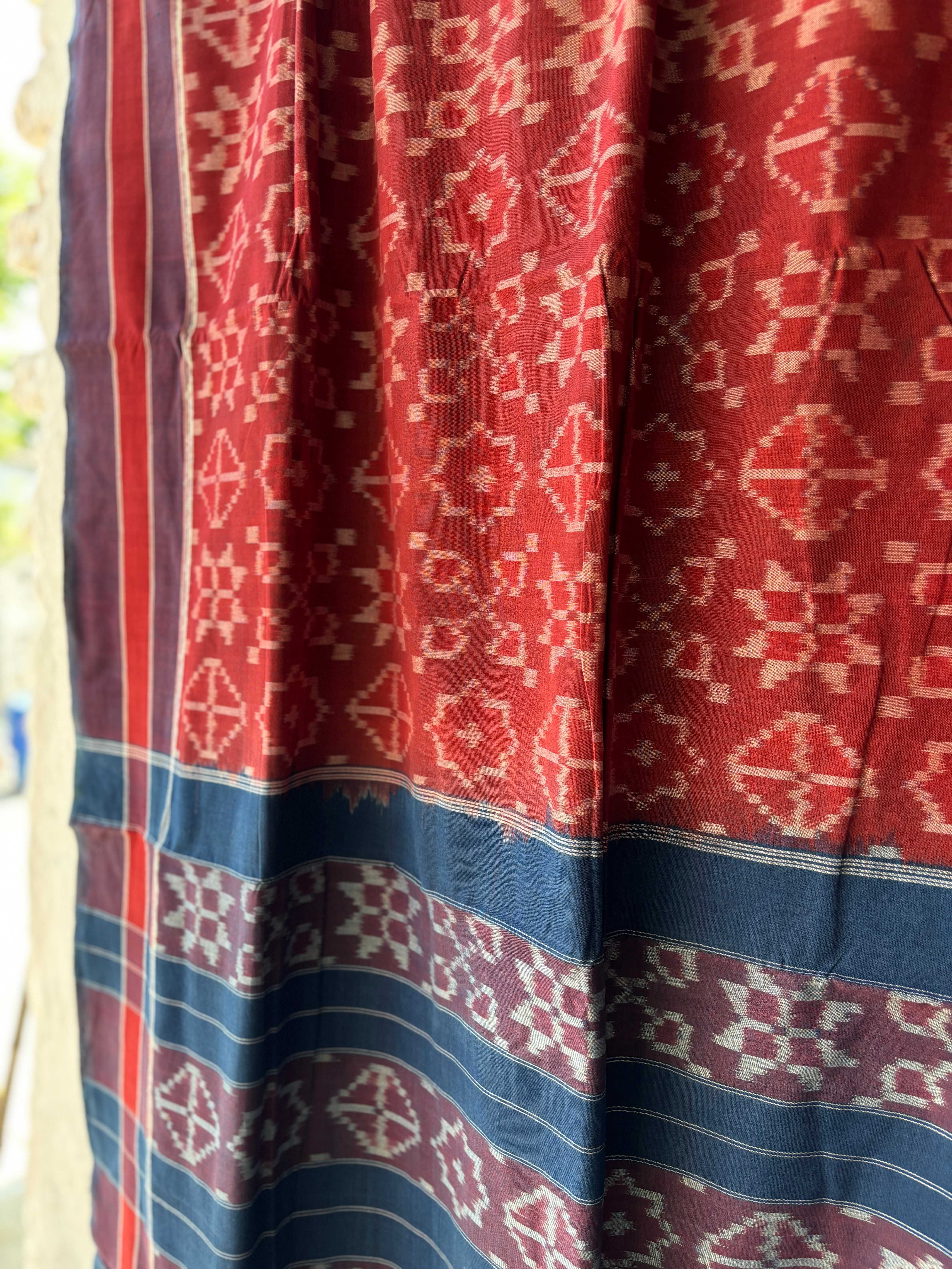 Natural Dyes Cotton Teliya Rumal Single ikat Saree