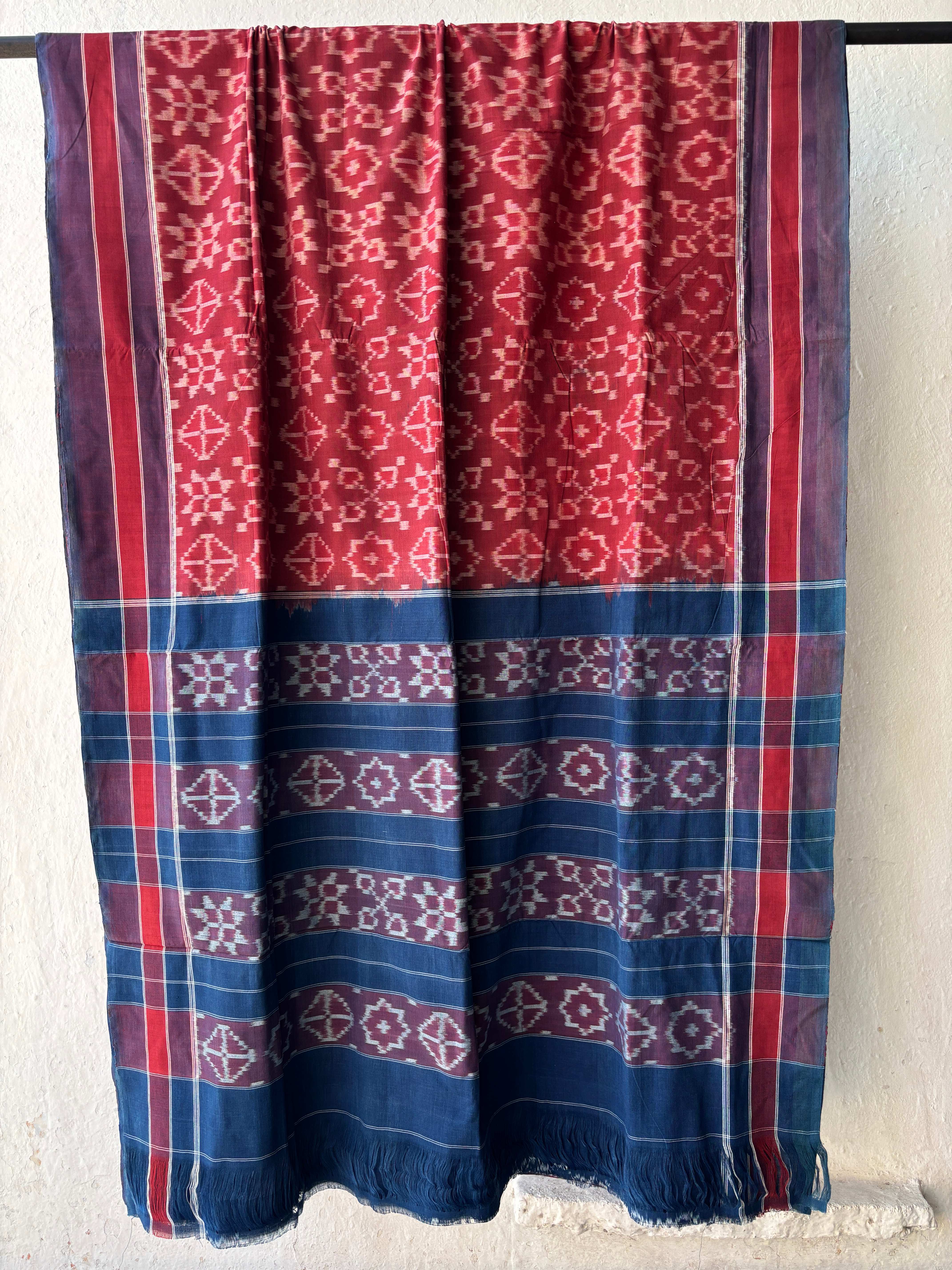 Natural Dyes Cotton Teliya Rumal Single ikat Saree