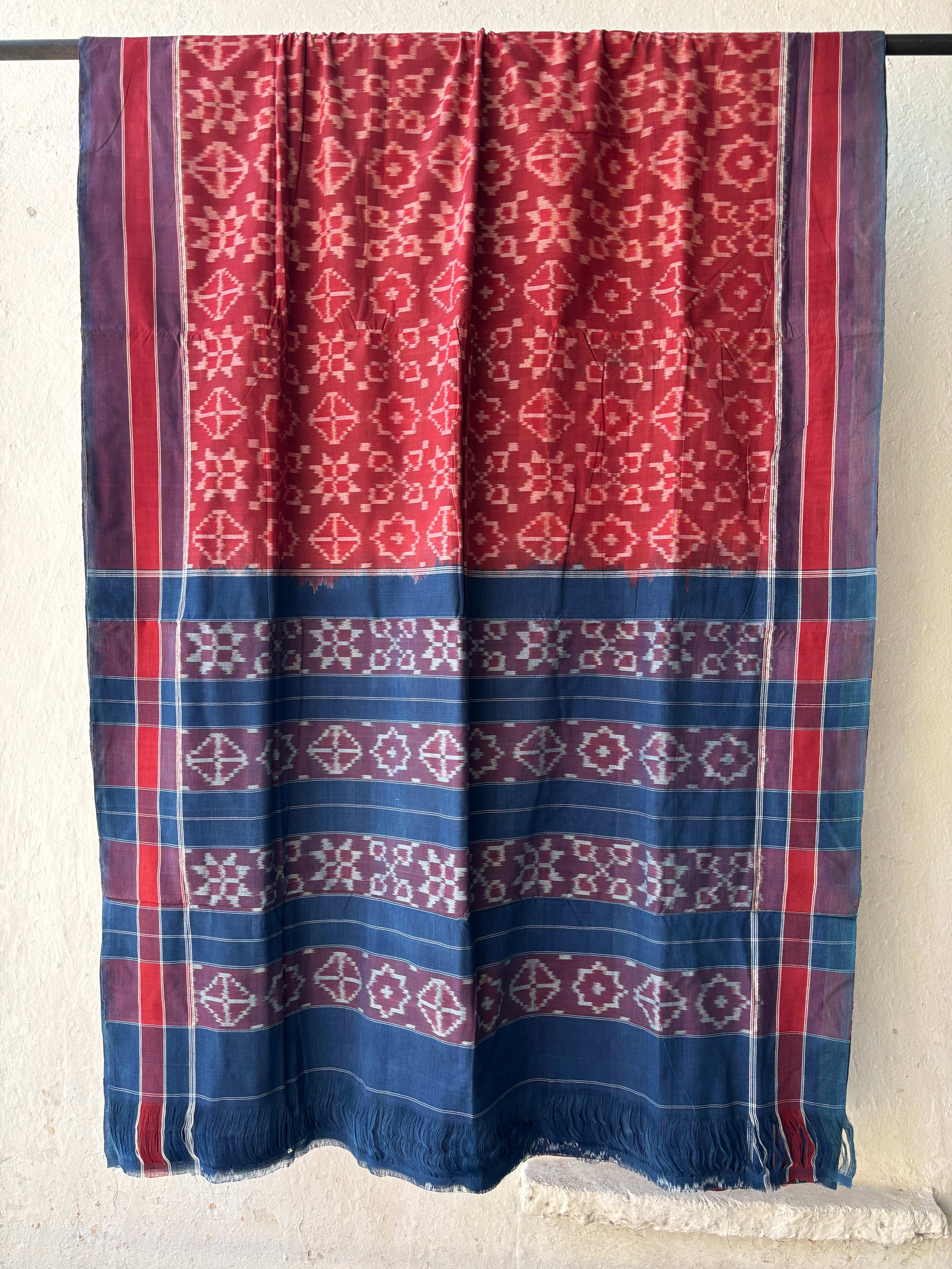 Natural Dyes Cotton Teliya Rumal Single ikat Saree