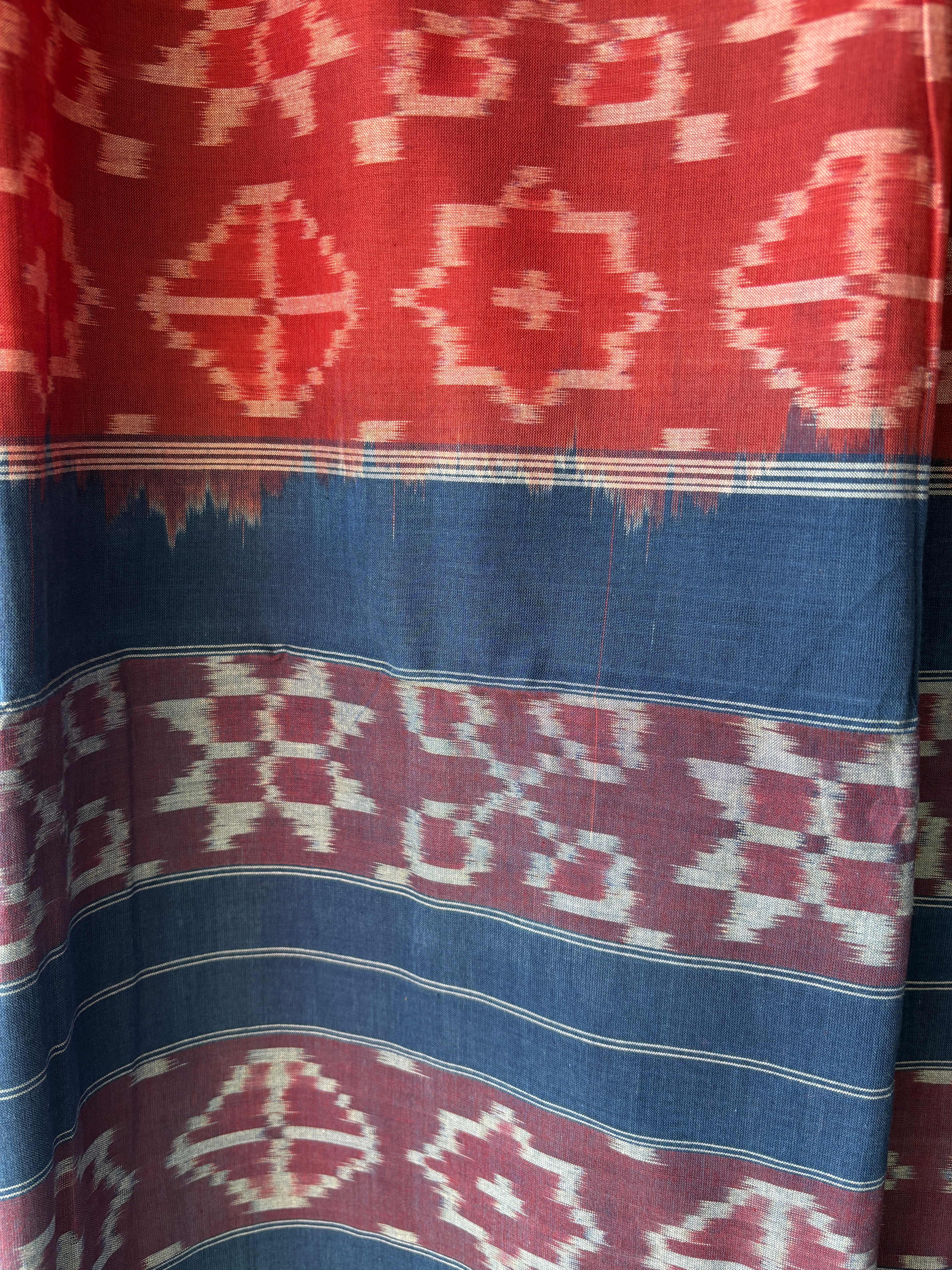 Natural Dyes Cotton Teliya Rumal Single ikat Saree