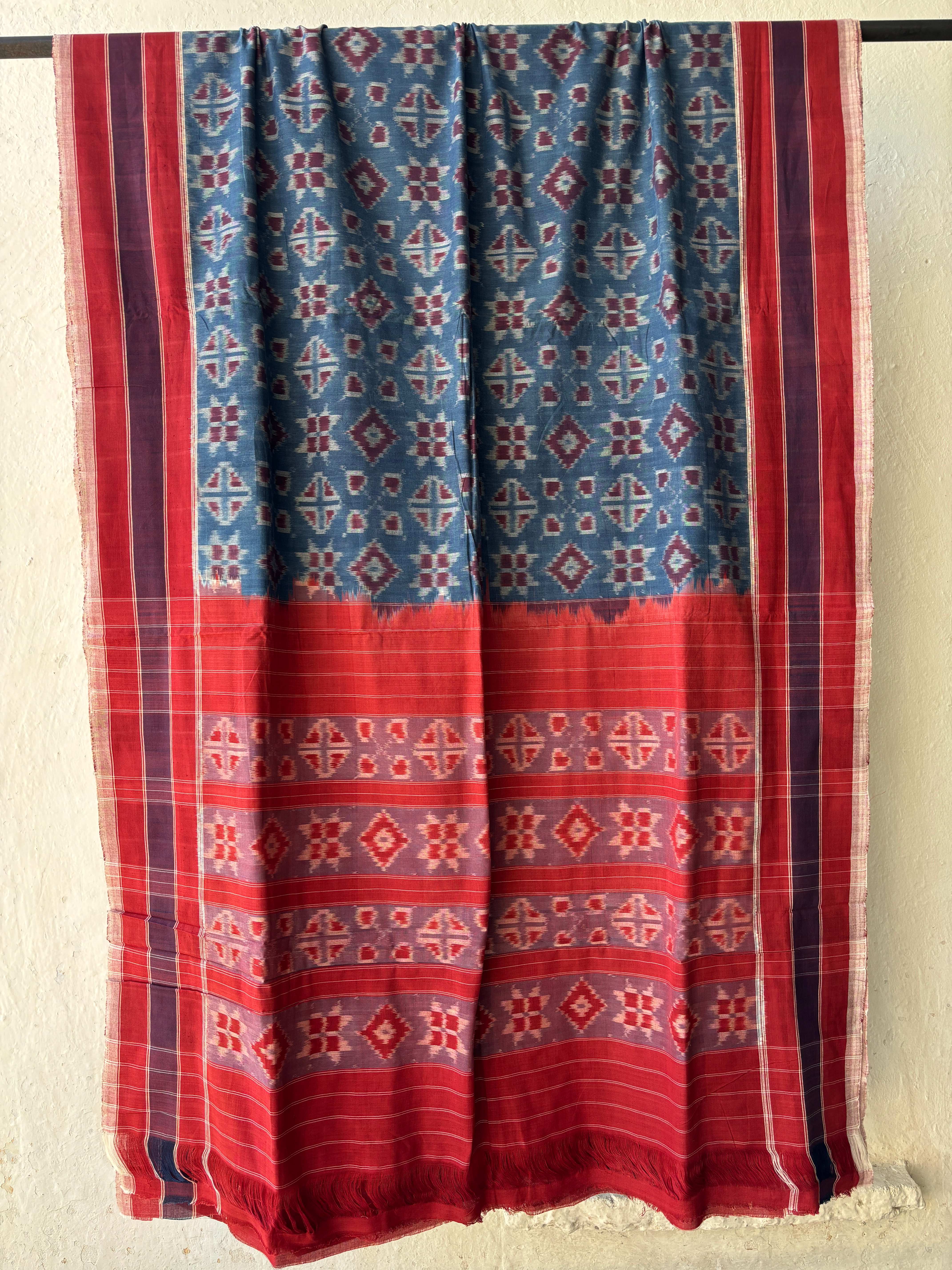 Natural Dyes Cotton Teliya Rumal Single ikat Saree