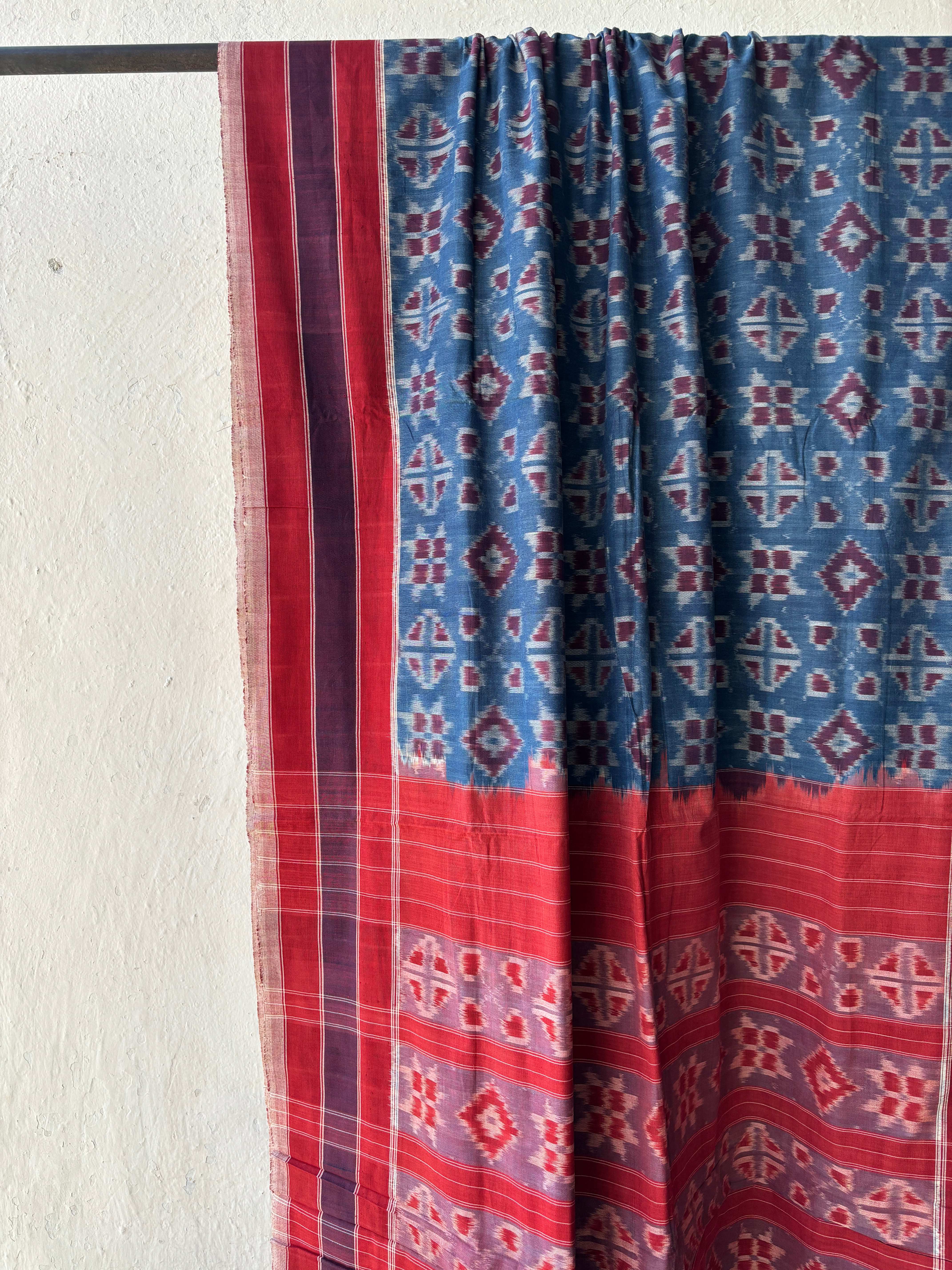Natural Dyes Cotton Teliya Rumal Single ikat Saree