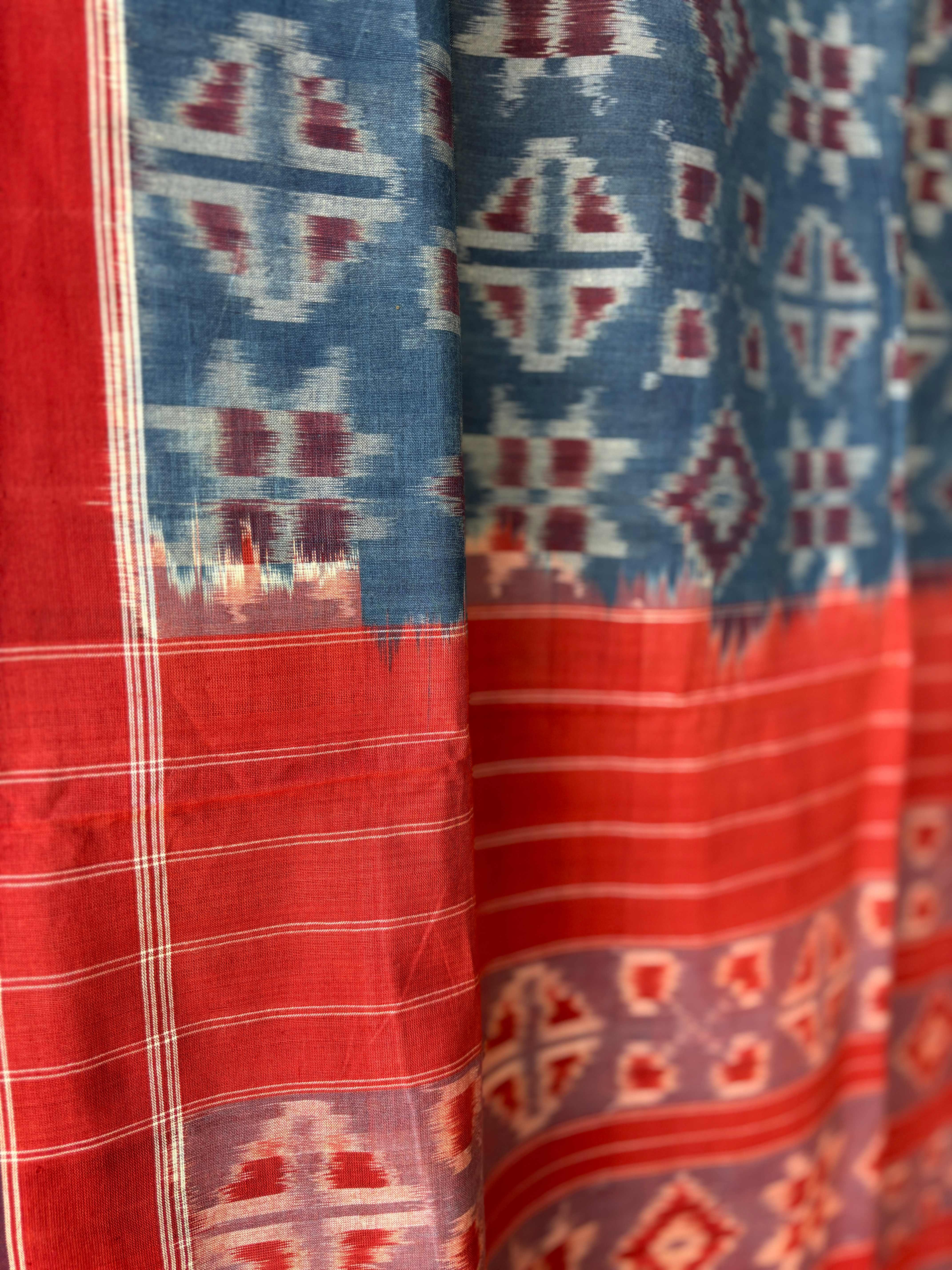 Natural Dyes Cotton Teliya Rumal Single ikat Saree