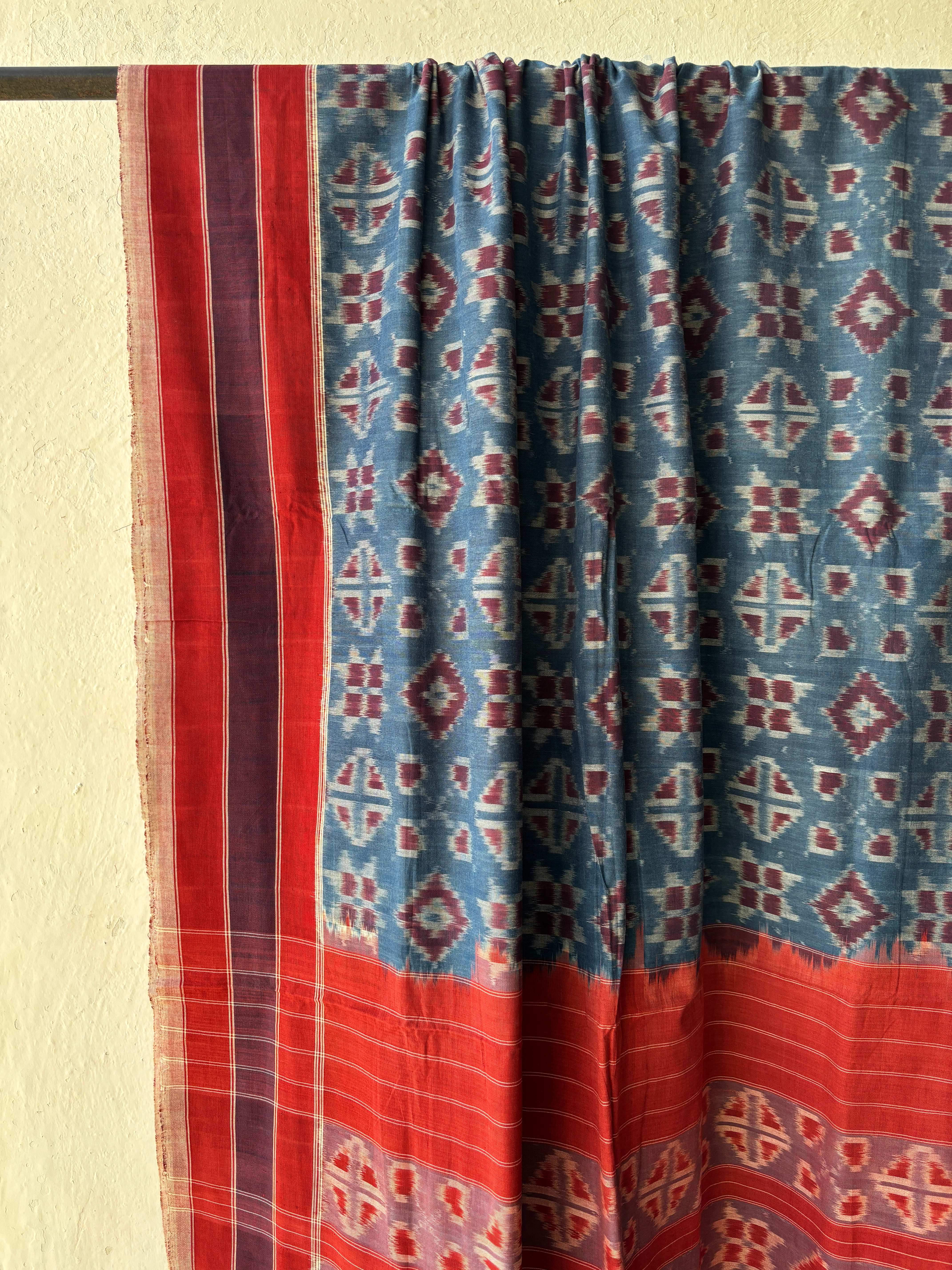 Natural Dyes Cotton Teliya Rumal Single ikat Saree
