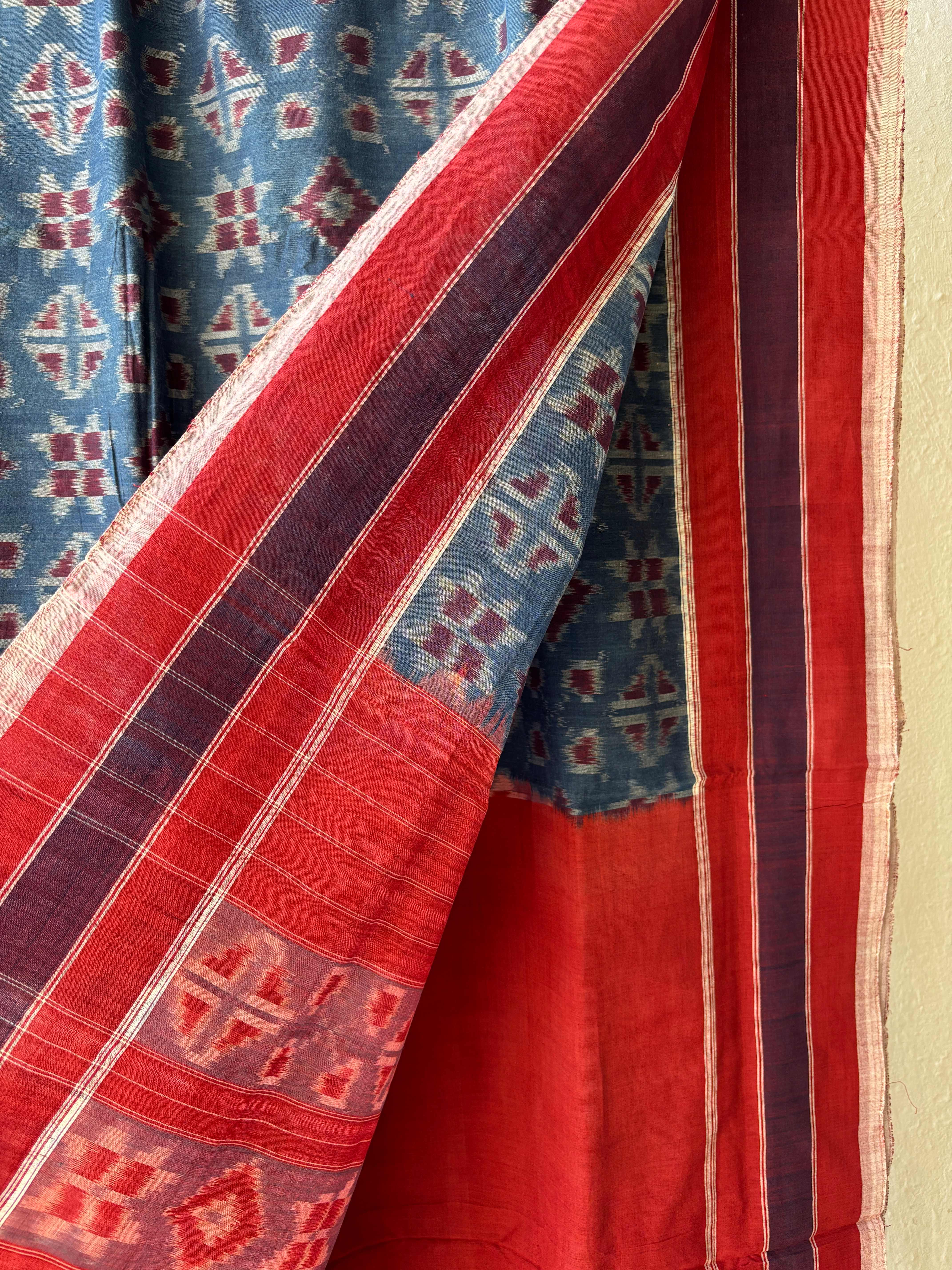Natural Dyes Cotton Teliya Rumal Single ikat Saree