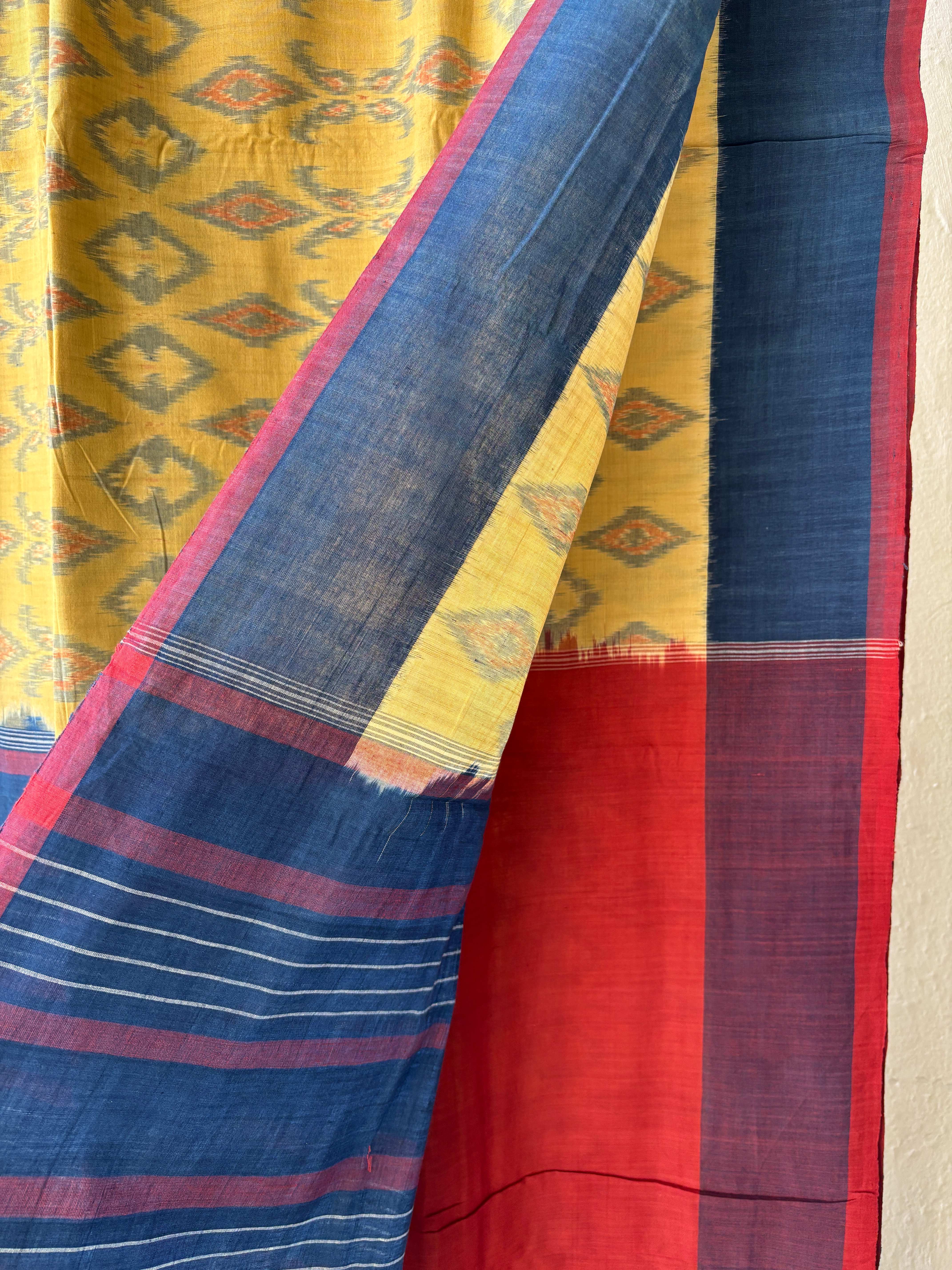 Natural Dyes Cotton ikat Diamond motif Ikat saree
