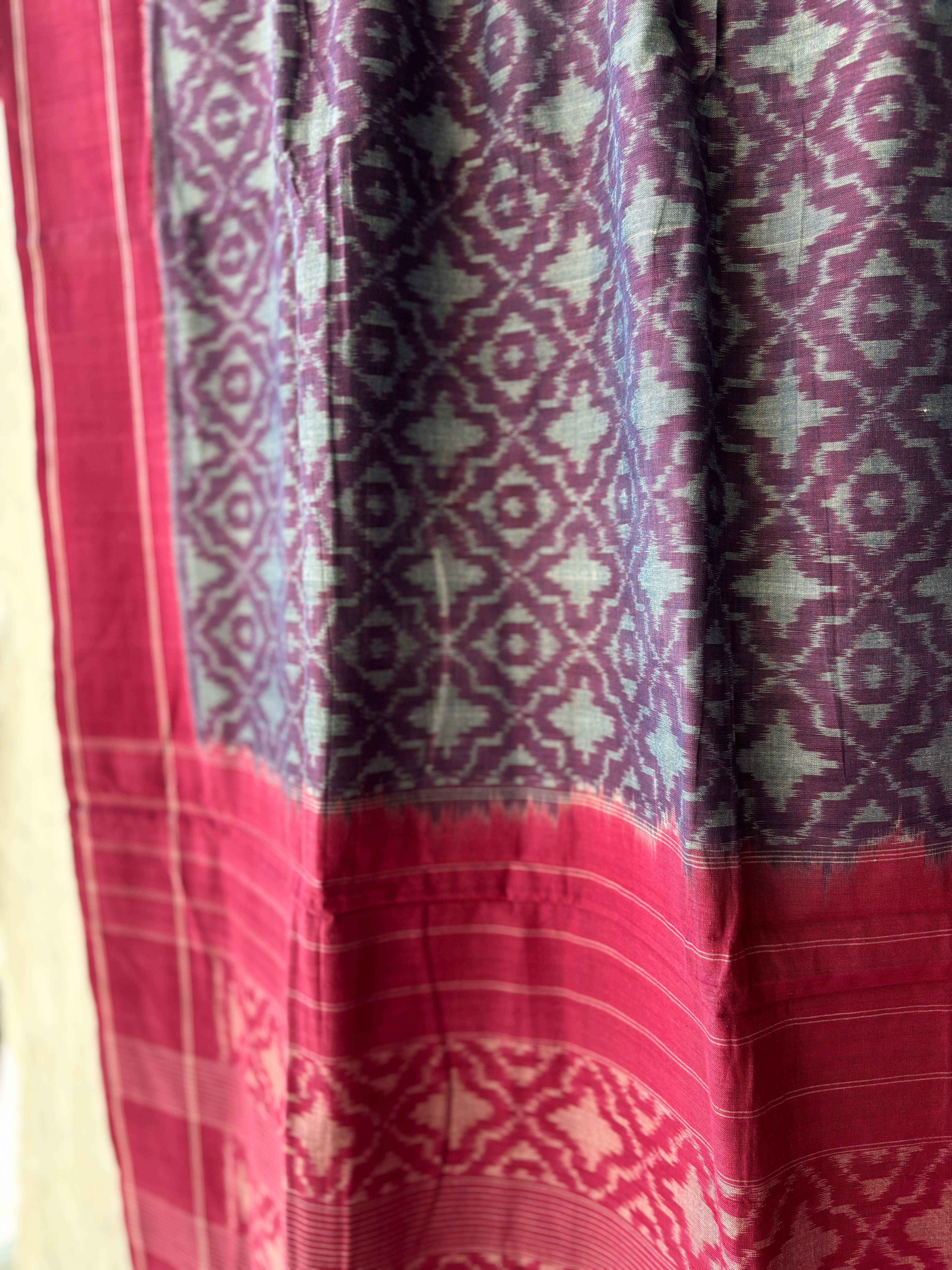 Natural Dyes Cotton ikat Saree Flower Motif