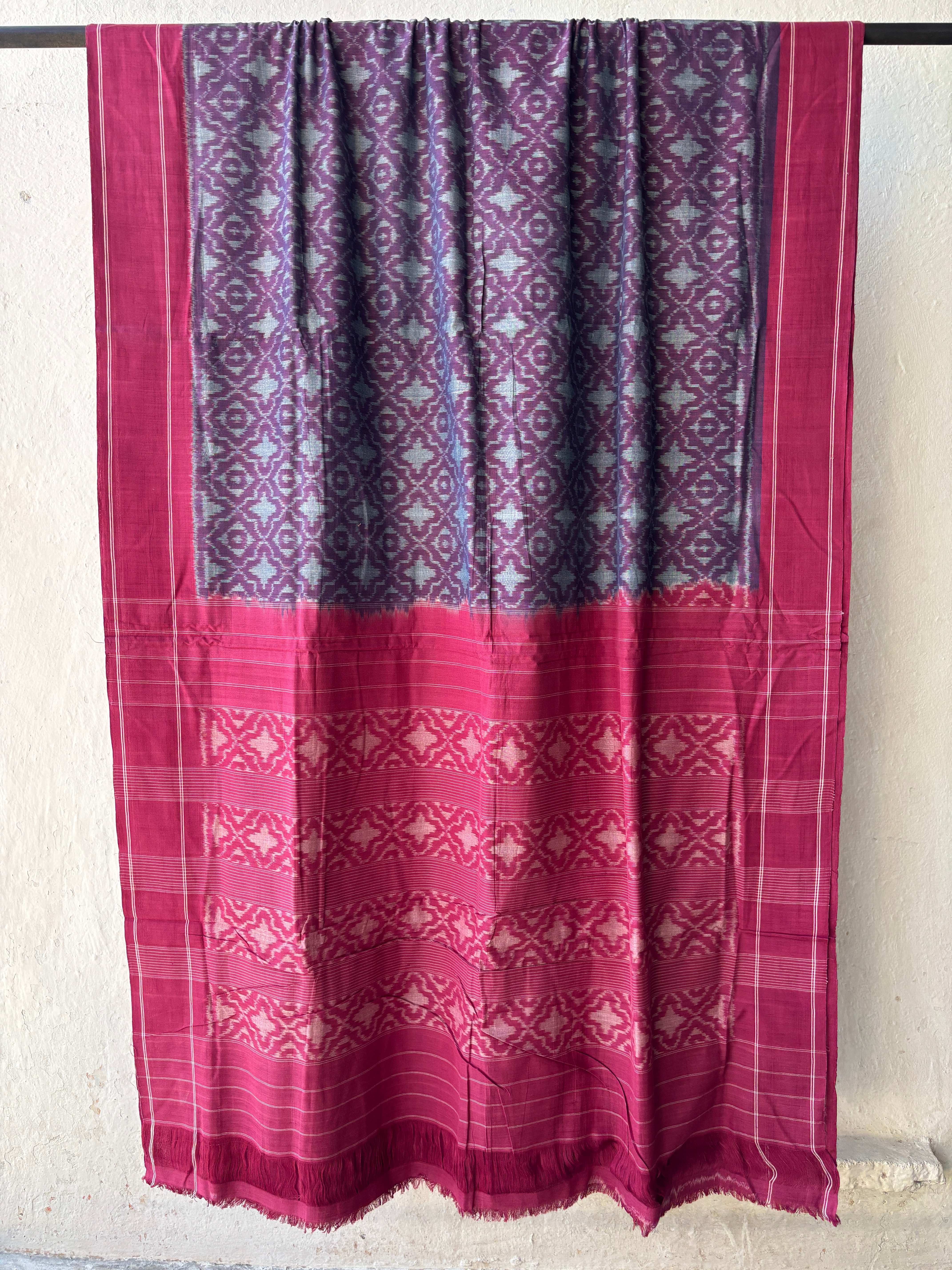 Natural Dyes Cotton ikat Saree Flower Motif