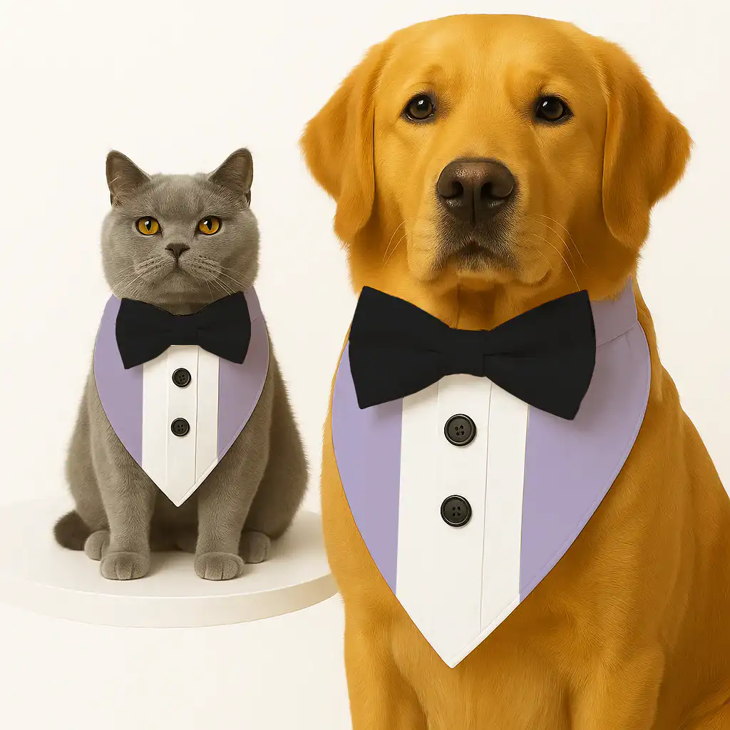 PawsIndia Lilac Tuxedo Bandana with Black Bow for Pets