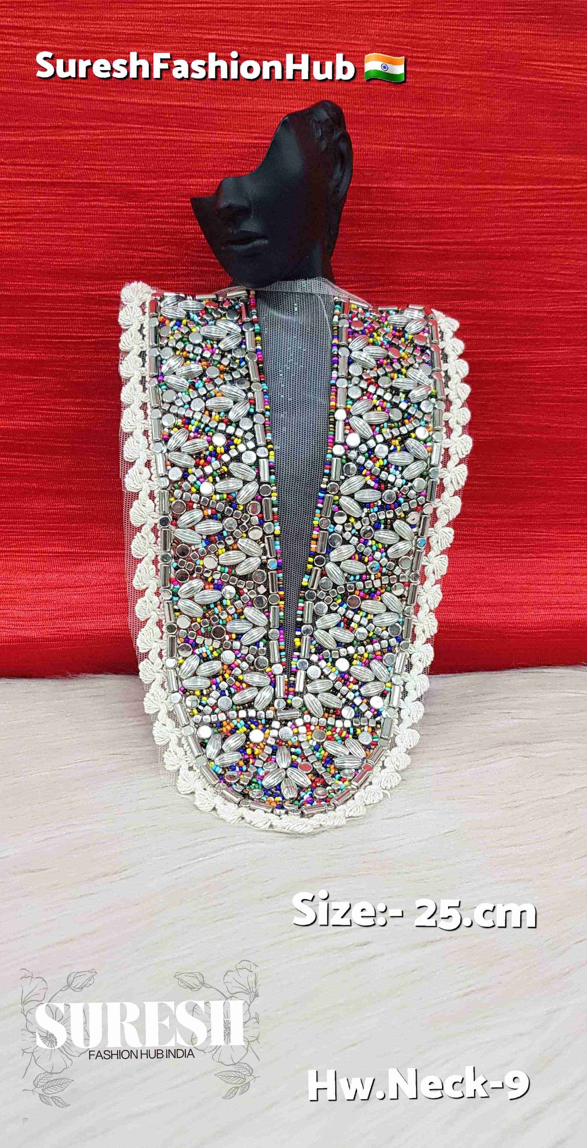 Boho Luxe Handcrafted Neck Patch – Multicolor Moti on Off-White Net