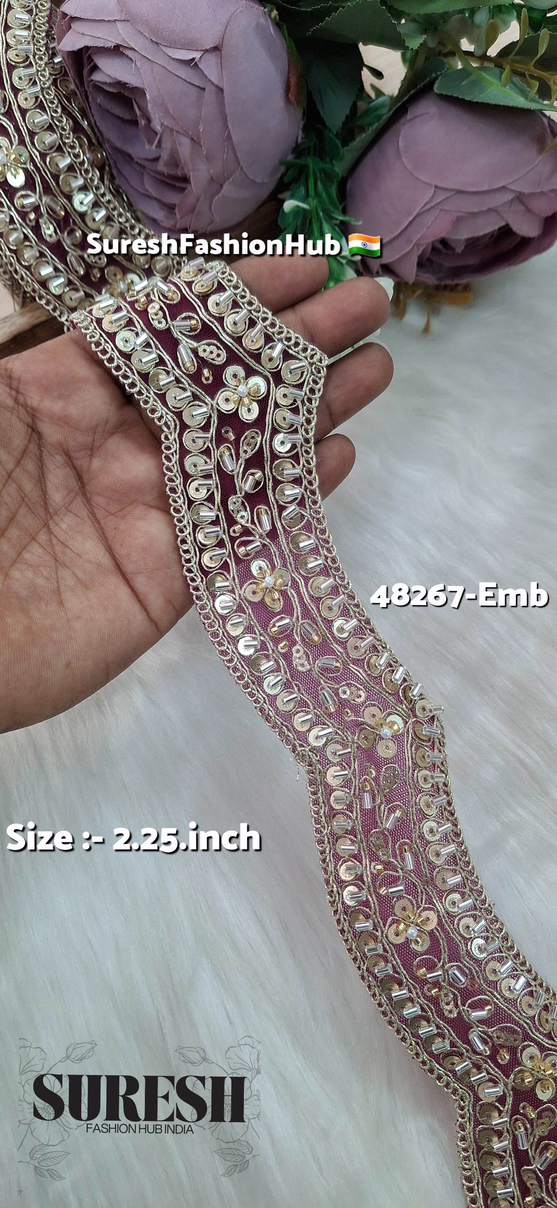 Magenta Scallop Pearl Embroidery Lace