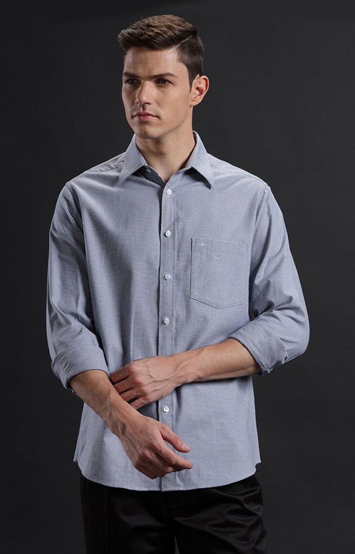 Aldeno | Men's Grey Cotton Textured Casual Shirt