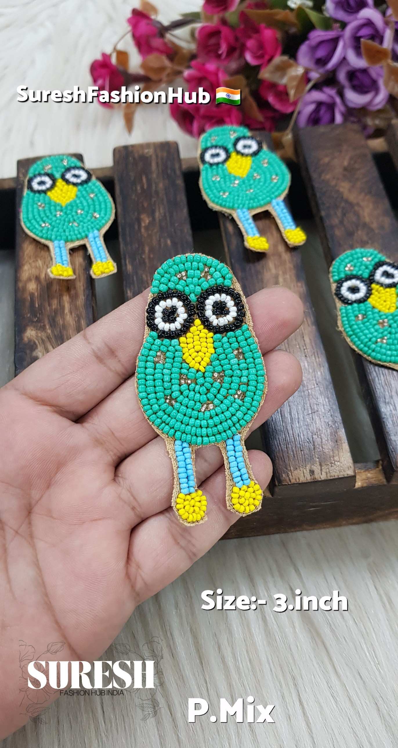 Jade Green Beaded Cartoon Patch | P.Mix-1