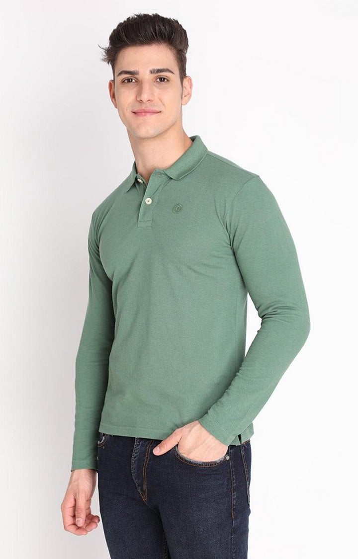 Men's Green Solid Polycotton Polo T-Shirt