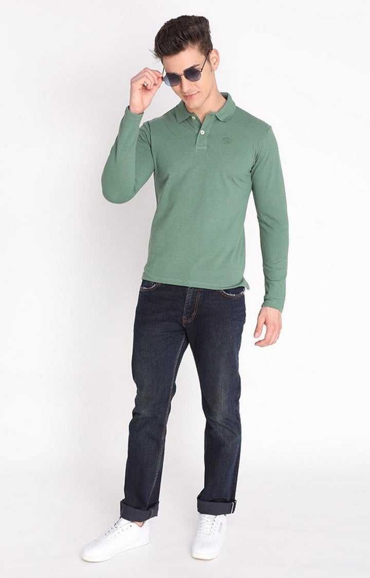 Men's Green Solid Polycotton Polo T-Shirt