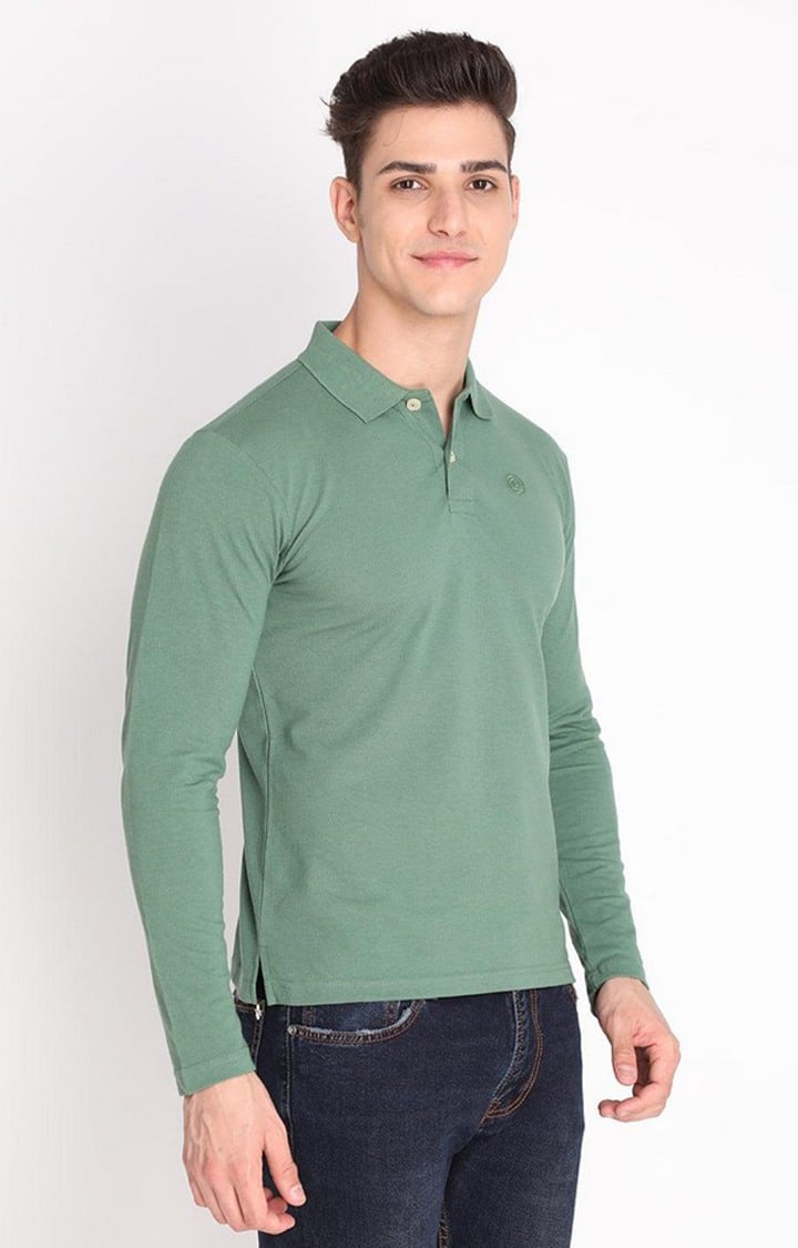 Men's Green Solid Polycotton Polo T-Shirt