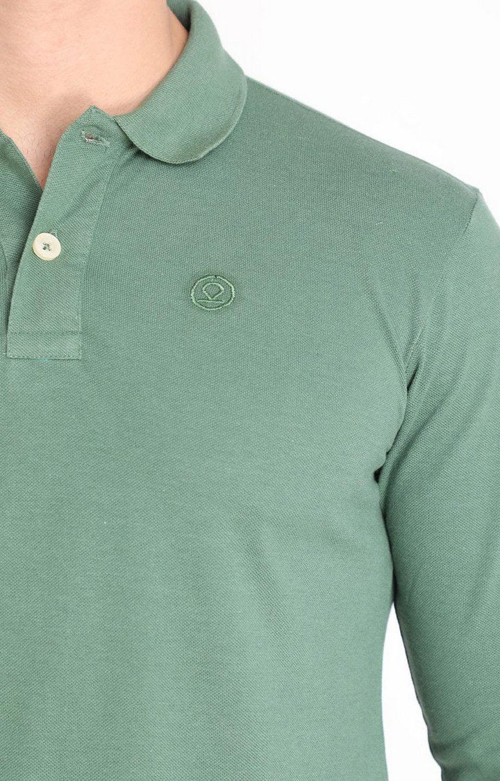 Men's Green Solid Polycotton Polo T-Shirt