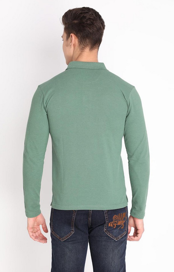 Men's Green Solid Polycotton Polo T-Shirt