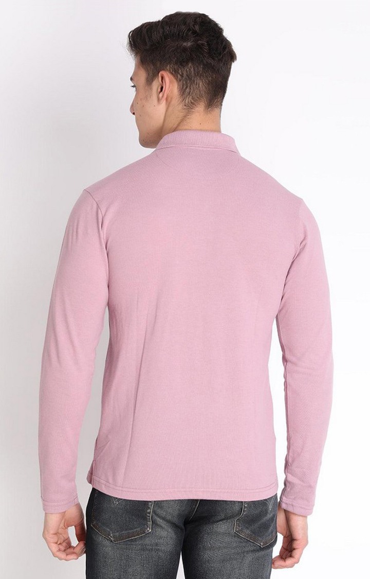 Men's Pink Solid Polycotton Polo T-Shirt